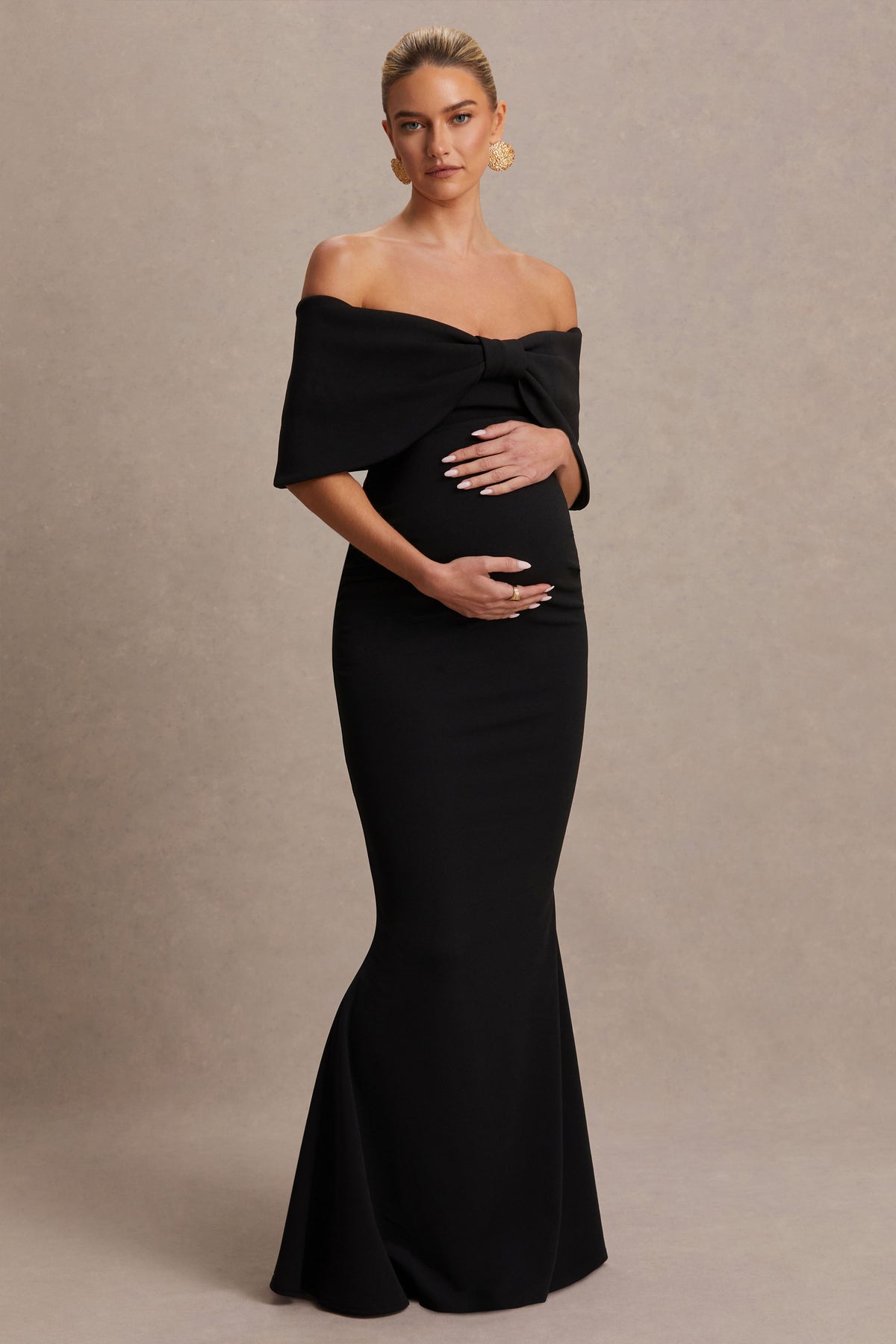 Libra Black Bow Bardot Maternity Maxi Dress Club L London - USA Libra Black Bow Bardot Maternity Maxi Dress Club L London - USA