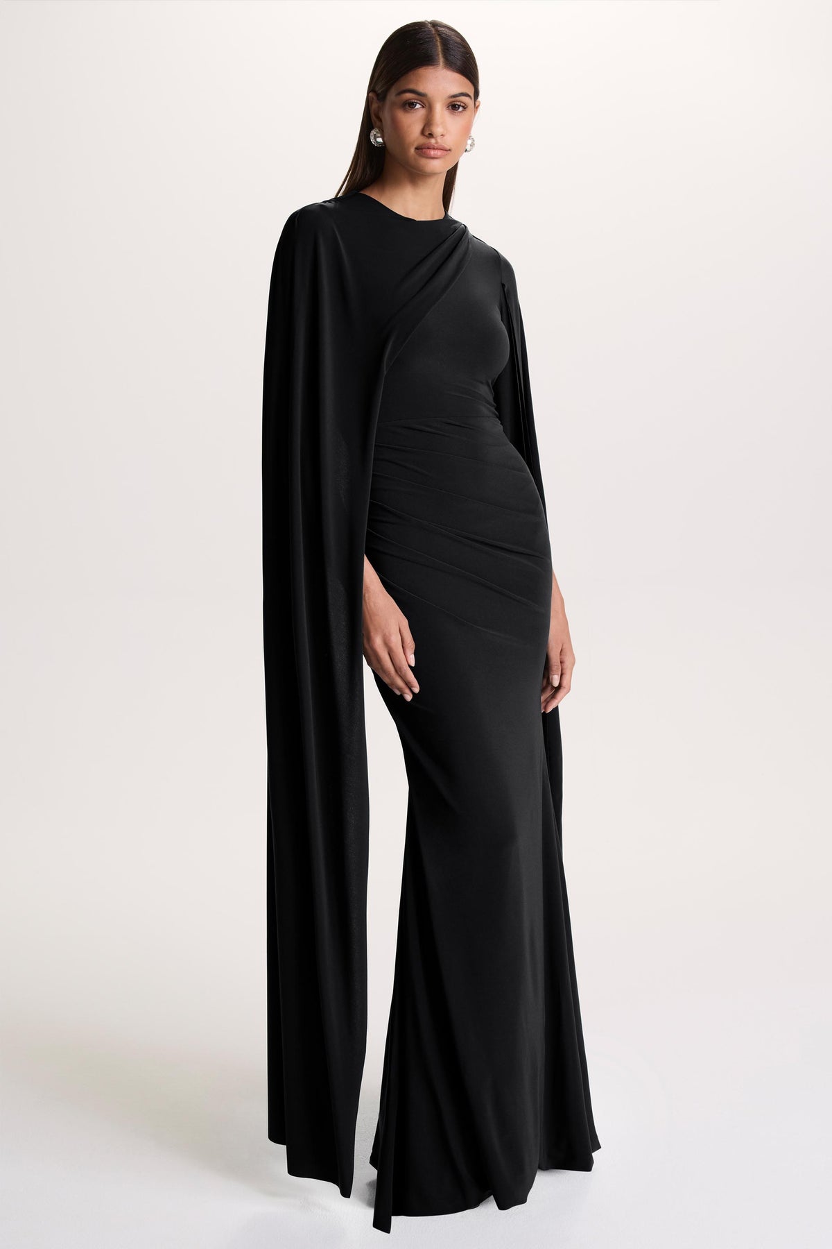 Magdelena Black Asymmetric Cape Maxi Dress – Club L London - USA