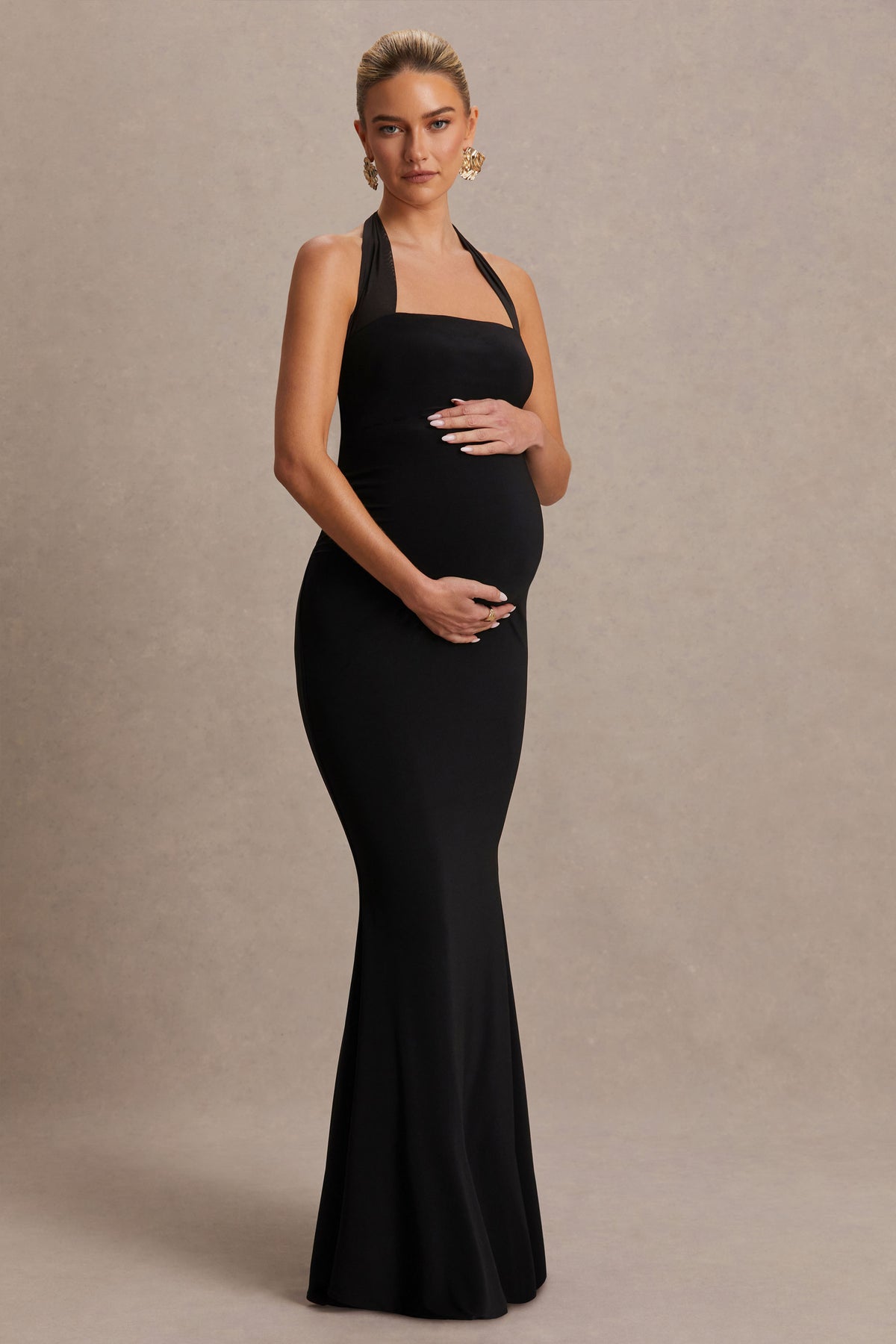 Avielle Black Halter-Neck Maternity Maxi Dress Club L London - USA Avielle Black Halter-Neck Maternity Maxi Dress Club L London - USA