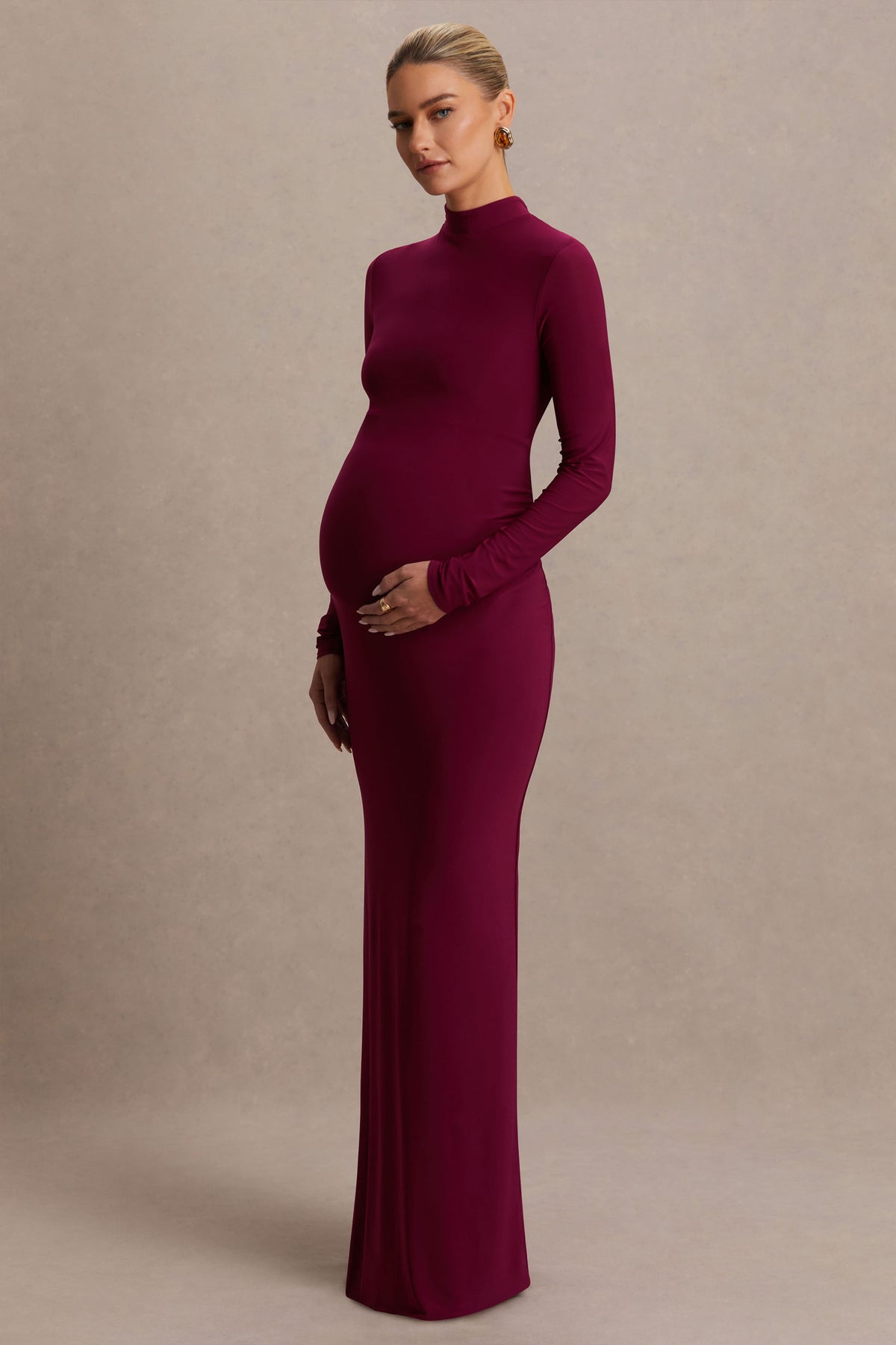 Alejandra | Burgundy Maternity Long Sleeve High Neck Maxi Dress - UK 14 Burgundy Alejandra | Burgundy Maternity Long Sleeve High Neck Maxi Dress - UK 14 Burgundy