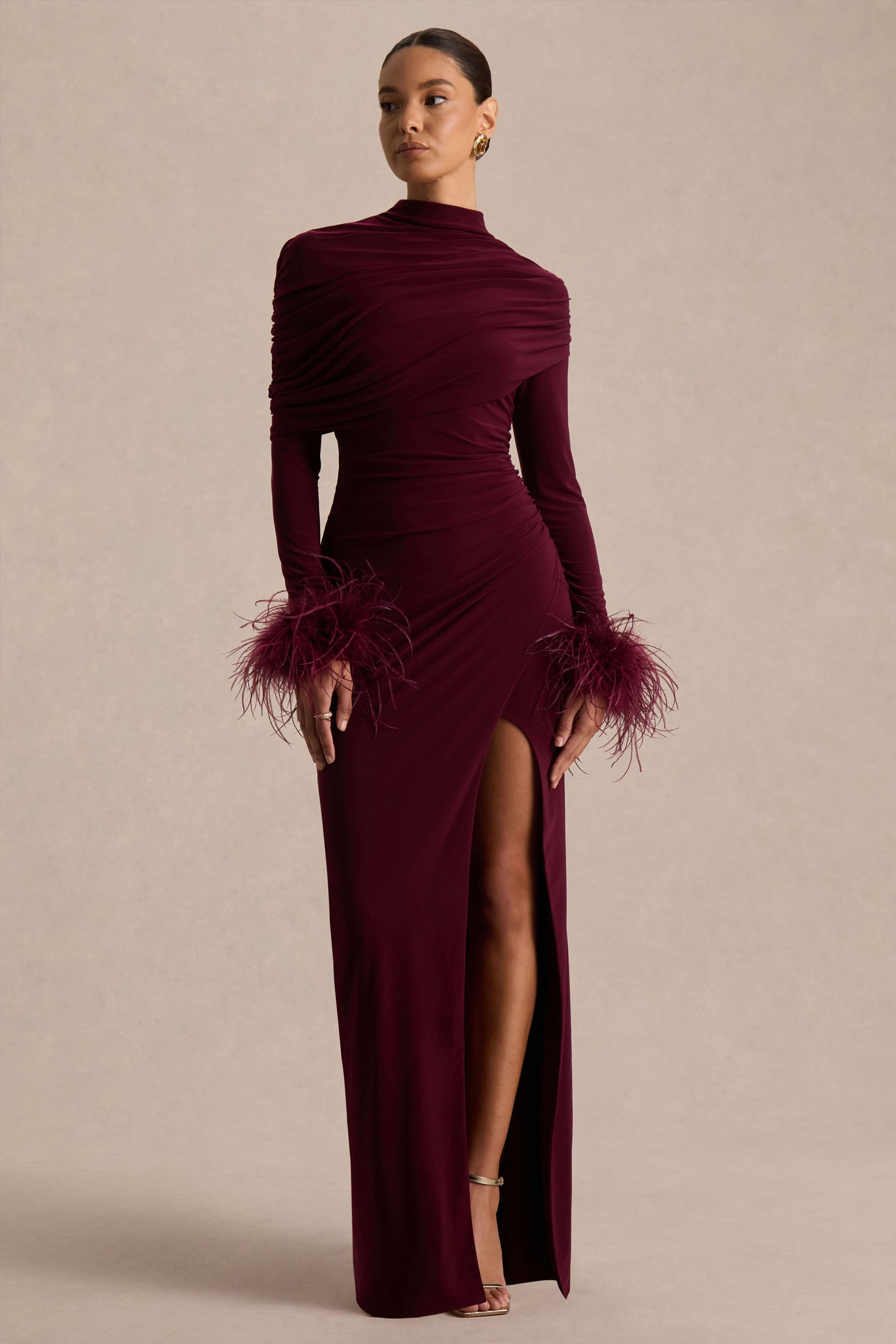 maxi dress with feather trim Coast Women's Feather Trim Satin Maxi Dress