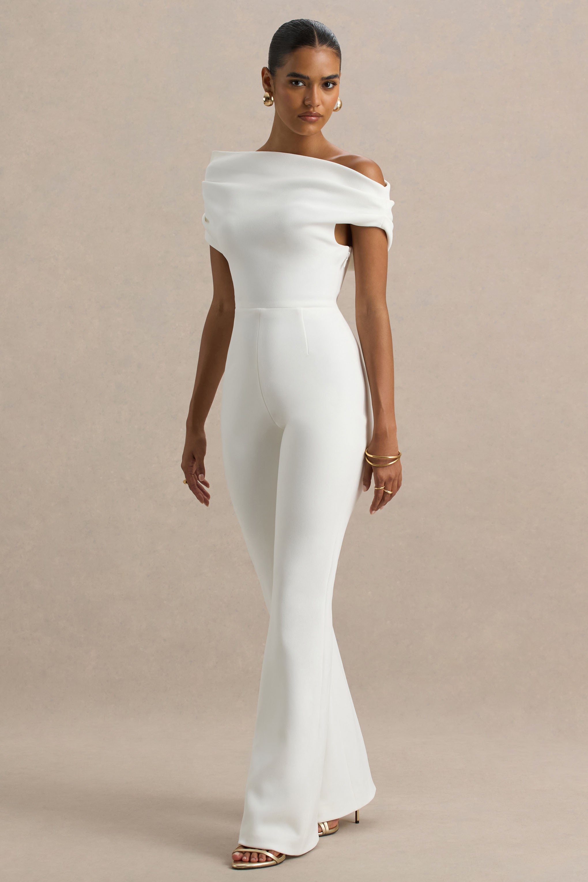 Alexandra | White Asymmetric Draped Jumpsuit – Club L London - USA
