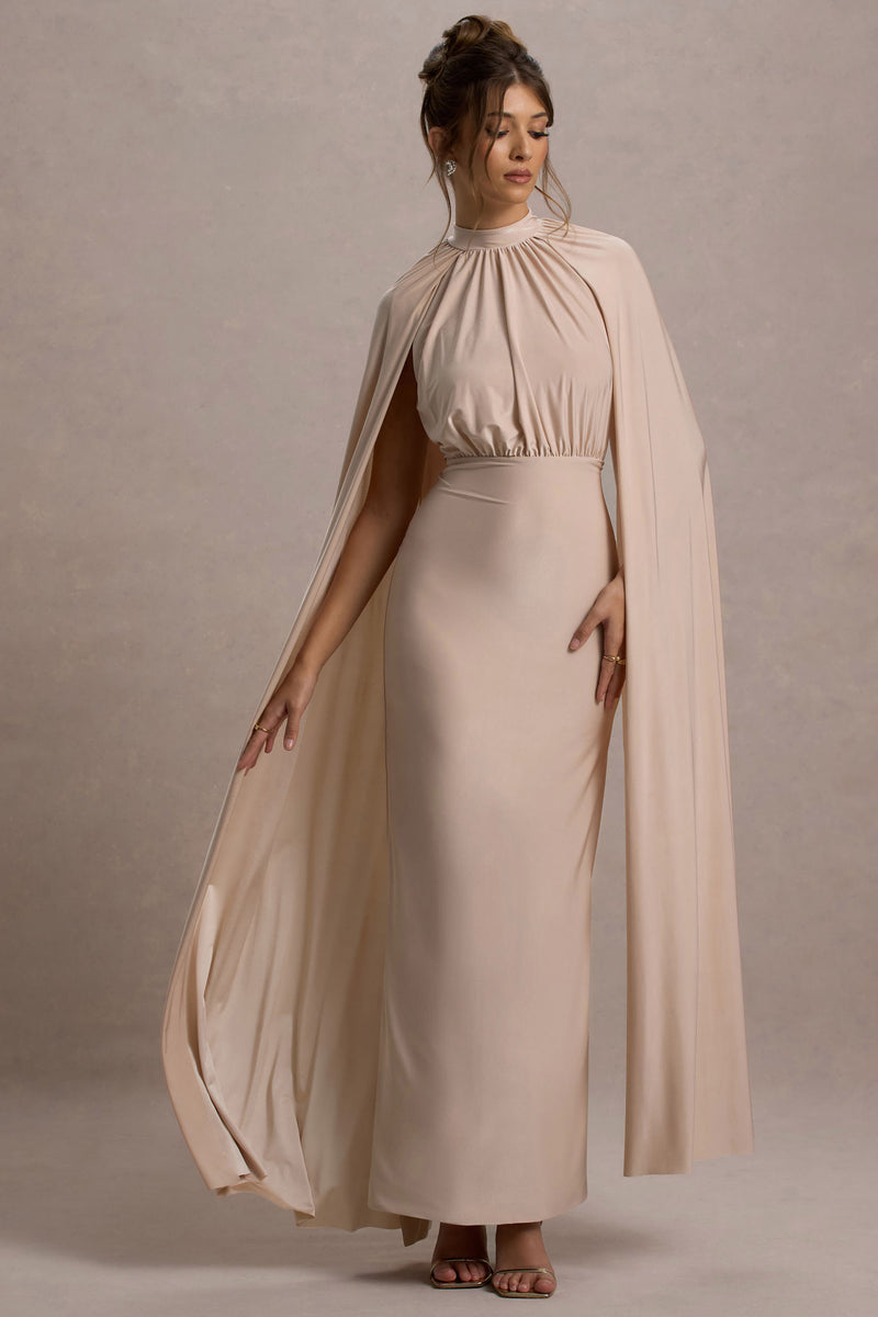 Darielle Champagne High-Neck Cape-Sleeve Maxi Dress – Club L London - USA