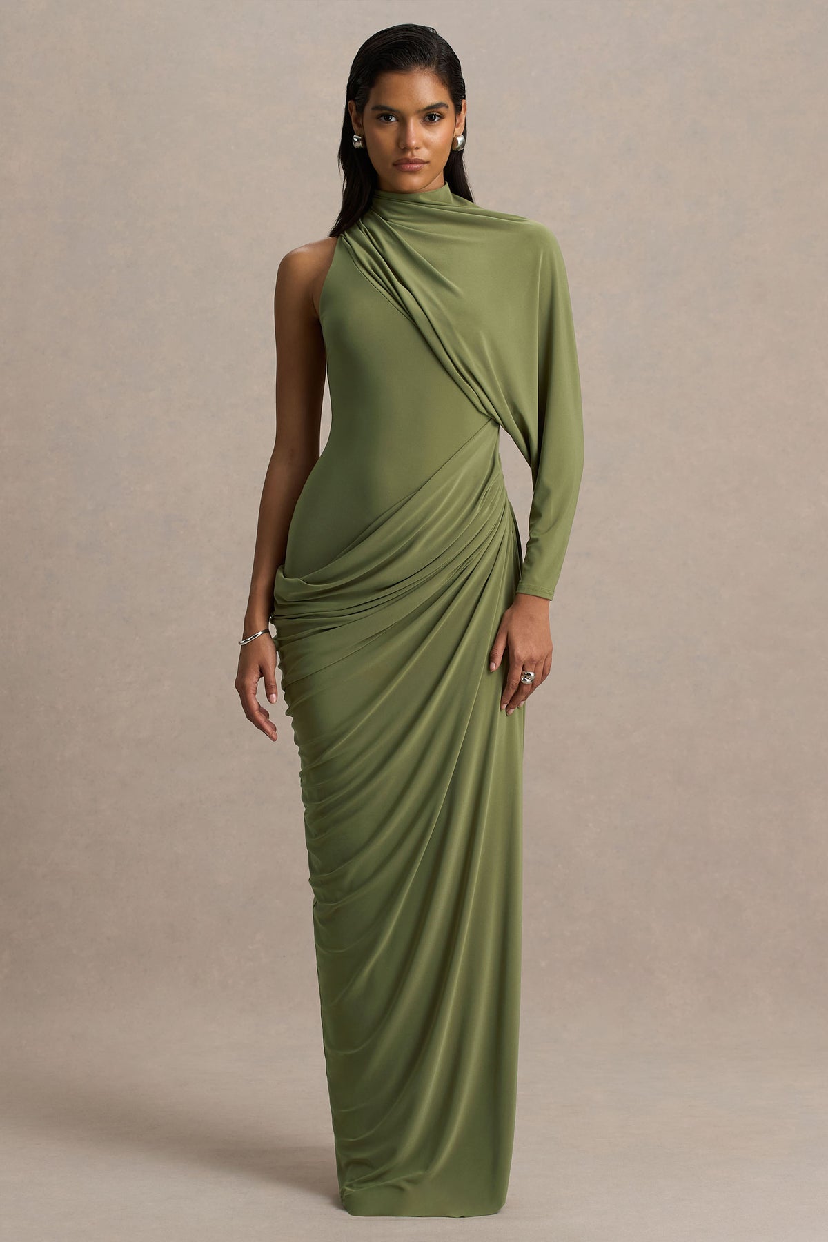Aphra Green High-Neck Maxi Dress With Cape-Sleeve Club L London - USA Aphra Green High-Neck Maxi Dress With Cape-Sleeve Club L London - USA