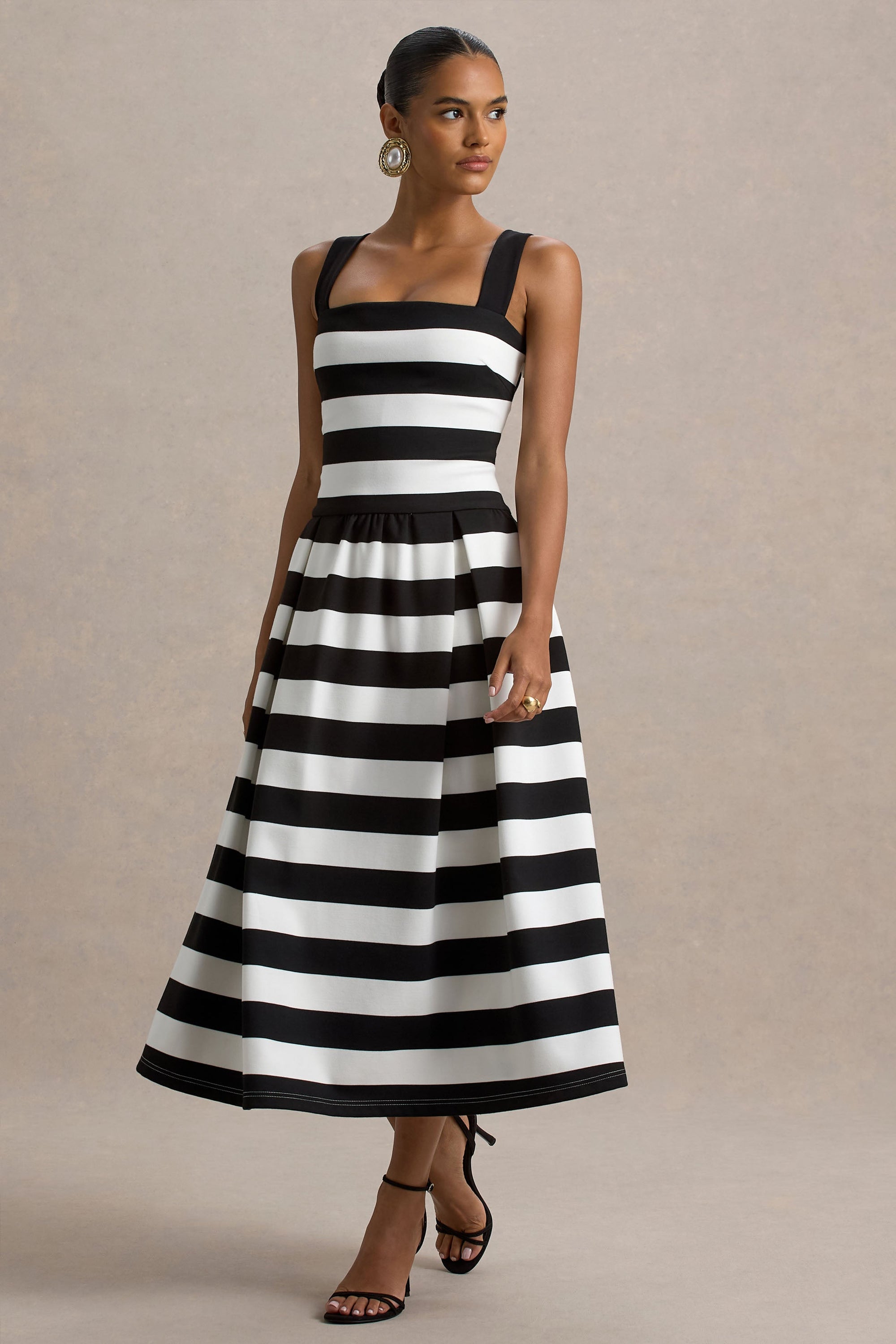 black and white striped formal dress Limited Black and White stripe long sleeve V neck maxi evening gown