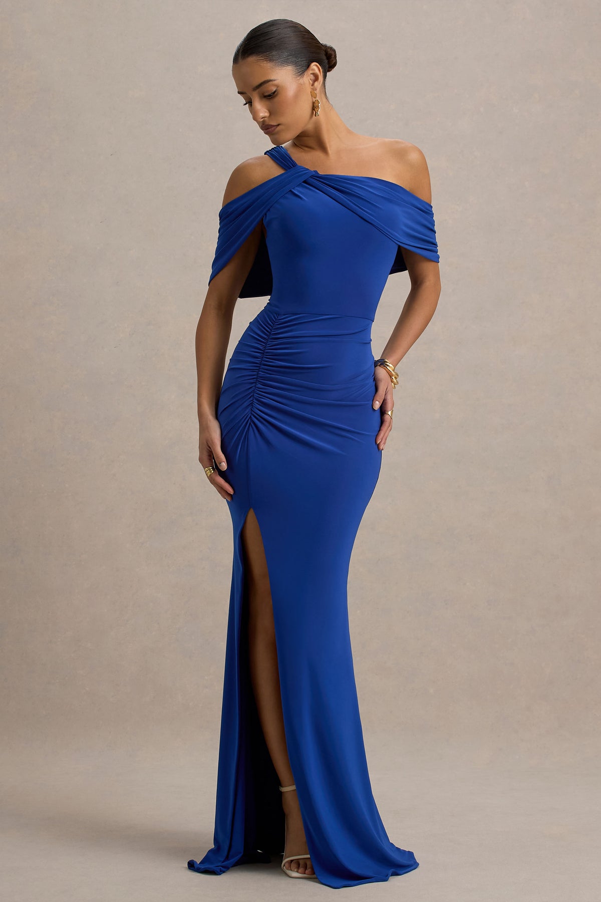 Nala Blue Asymmetric Maxi Dress With Split Club L London - USA Nala Blue Asymmetric Maxi Dress With Split Club L London - USA