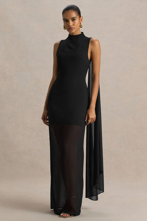 black cross back high neck maxi dress Paths Cross Maxi Dress Black / L