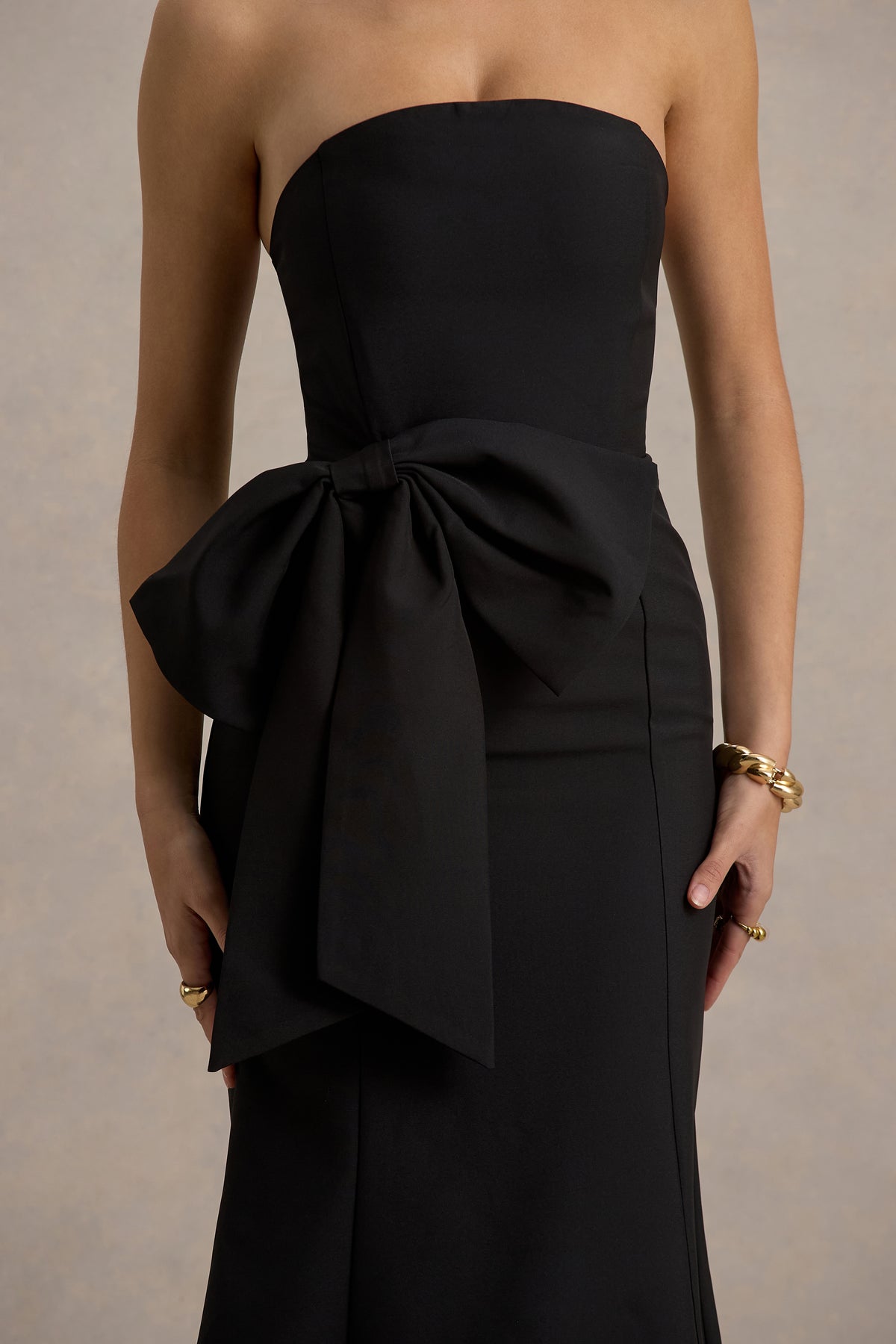 To Me | Black Bandeau Midi Dress With Oversized Bow - UK 6 Black To Me | Black Bandeau Midi Dress With Oversized Bow - UK 6 Black