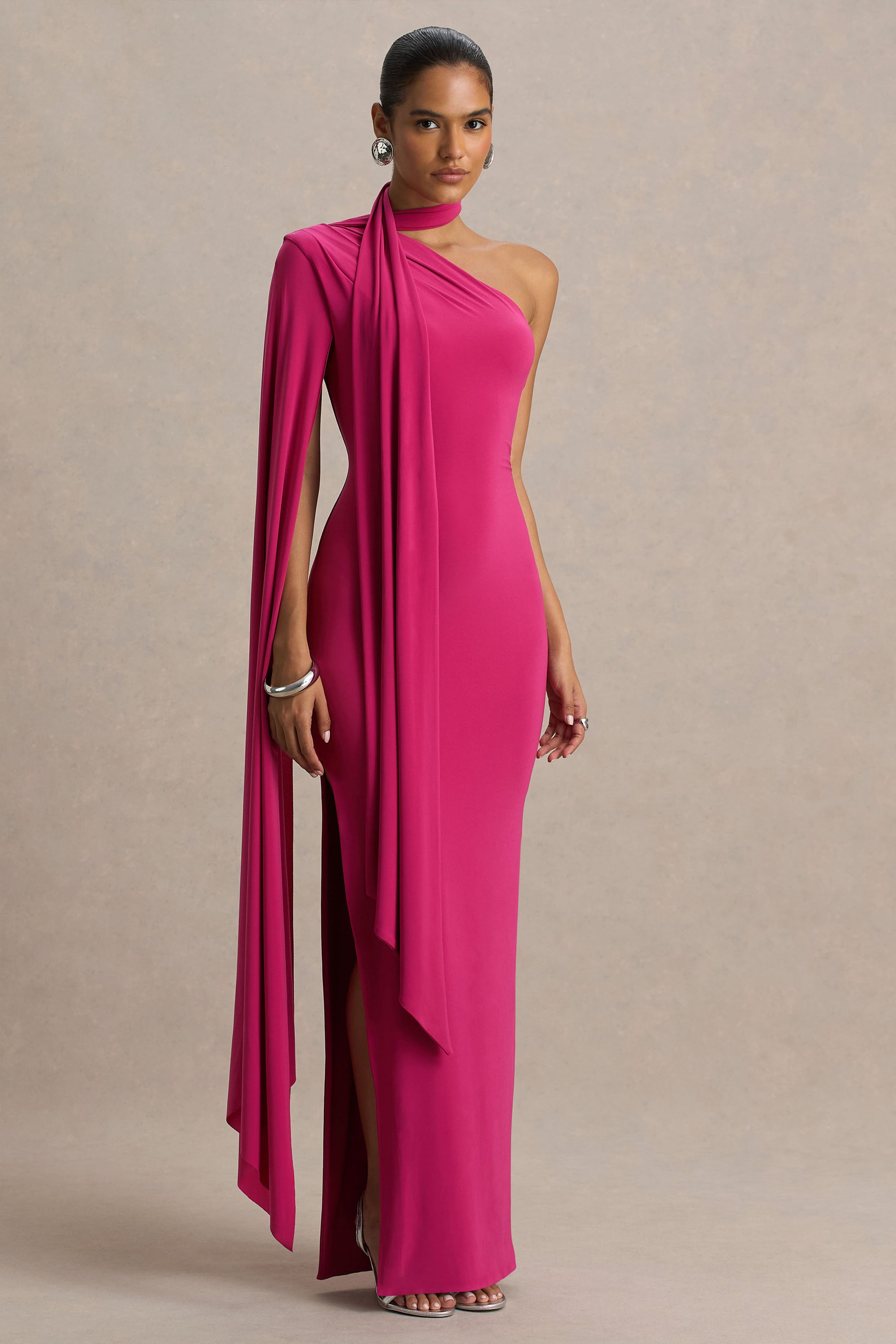 pink asymmetric cowl neck maxi dress Pink Quiz Asymmetric Cowl Neck Maxi Dress