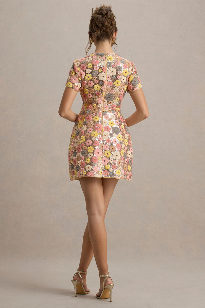 Eira Pastel Floral Print Embellished Mini Dress  Club L London - USA