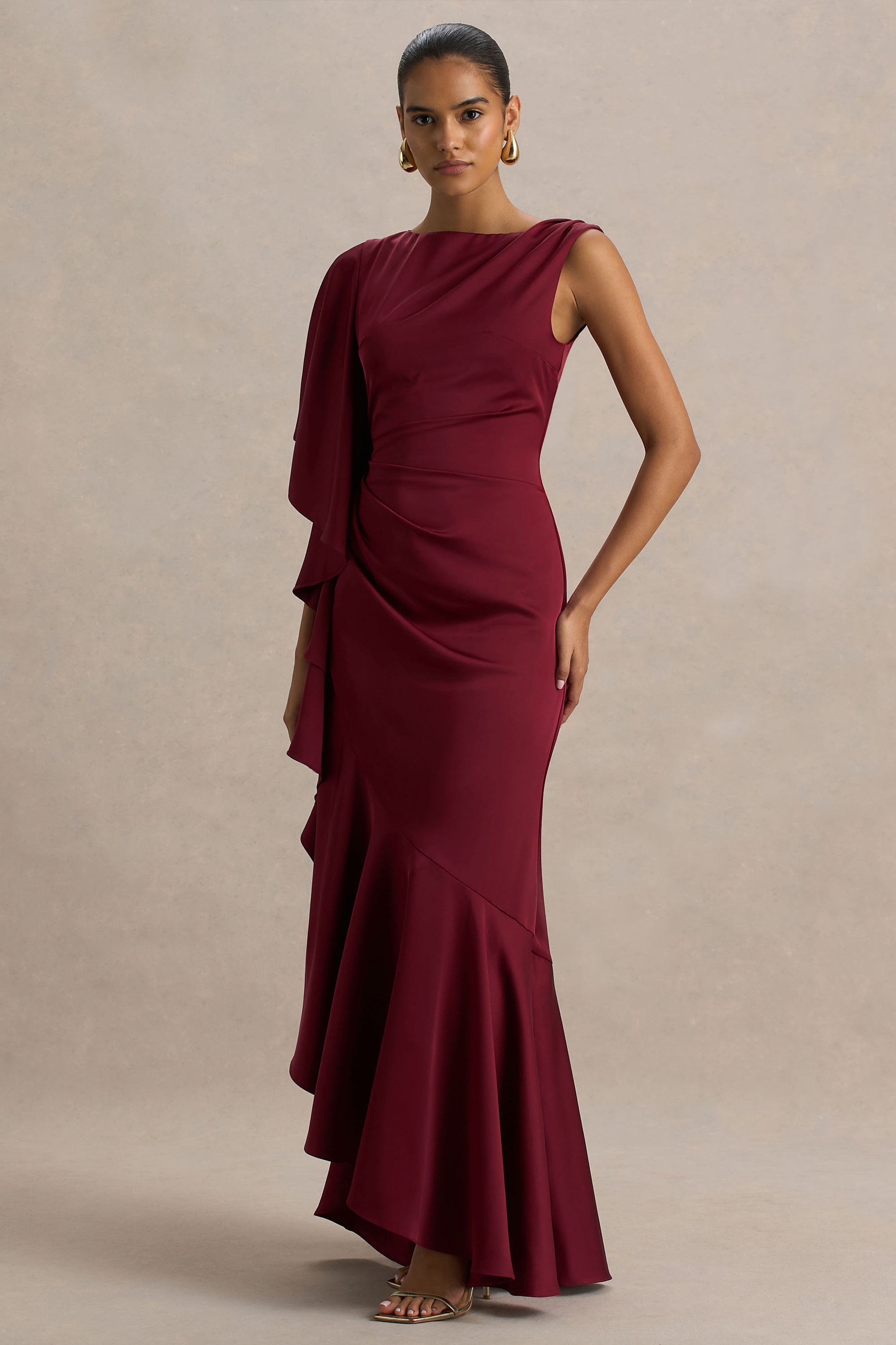 burgundy ruffle maxi dress Burgundy Tulle Ruffle Maxi Dress
