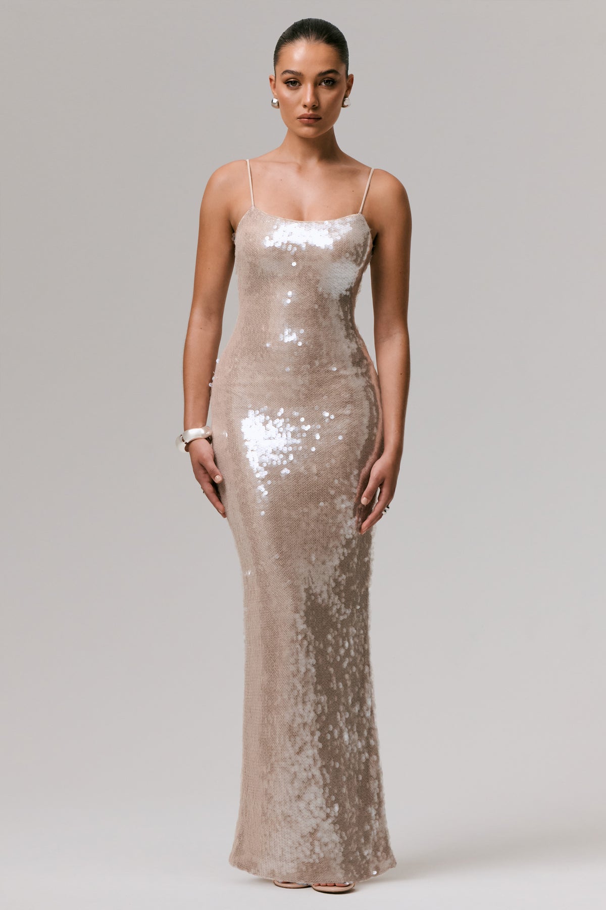 Vermont Nude Sequin Square-Neck Maxi Dress Club L London - USA Vermont Nude Sequin Square-Neck Maxi Dress Club L London - USA