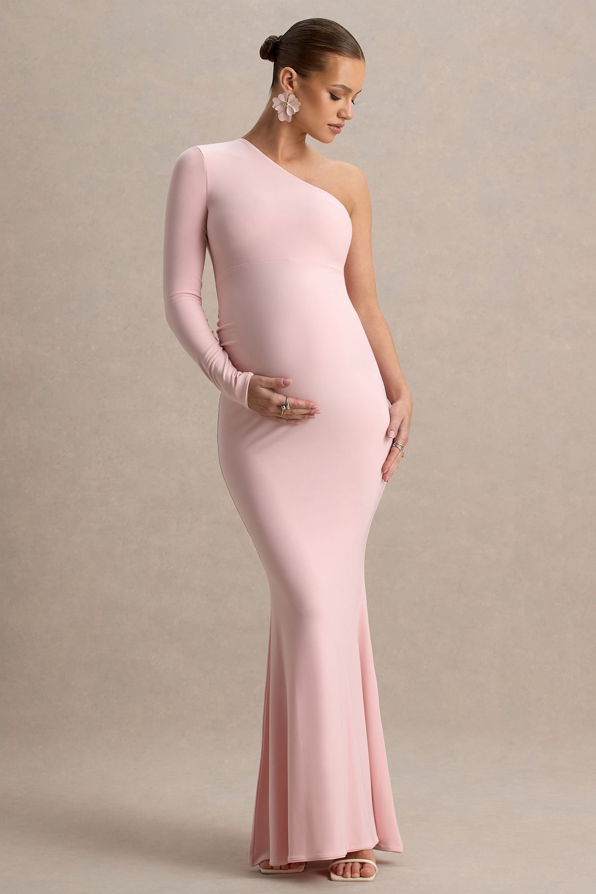 Heloise Pink Asymmetric One-Sleeve Maternity Maxi Dress Club L London - USA Heloise Pink Asymmetric One-Sleeve Maternity Maxi Dress Club L London - USA