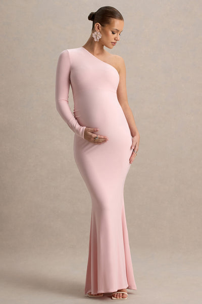 pink maternity dress long sleeve Elegant Long Sleeve Floor Maternity Dress for Photoshoot, Pink / XL