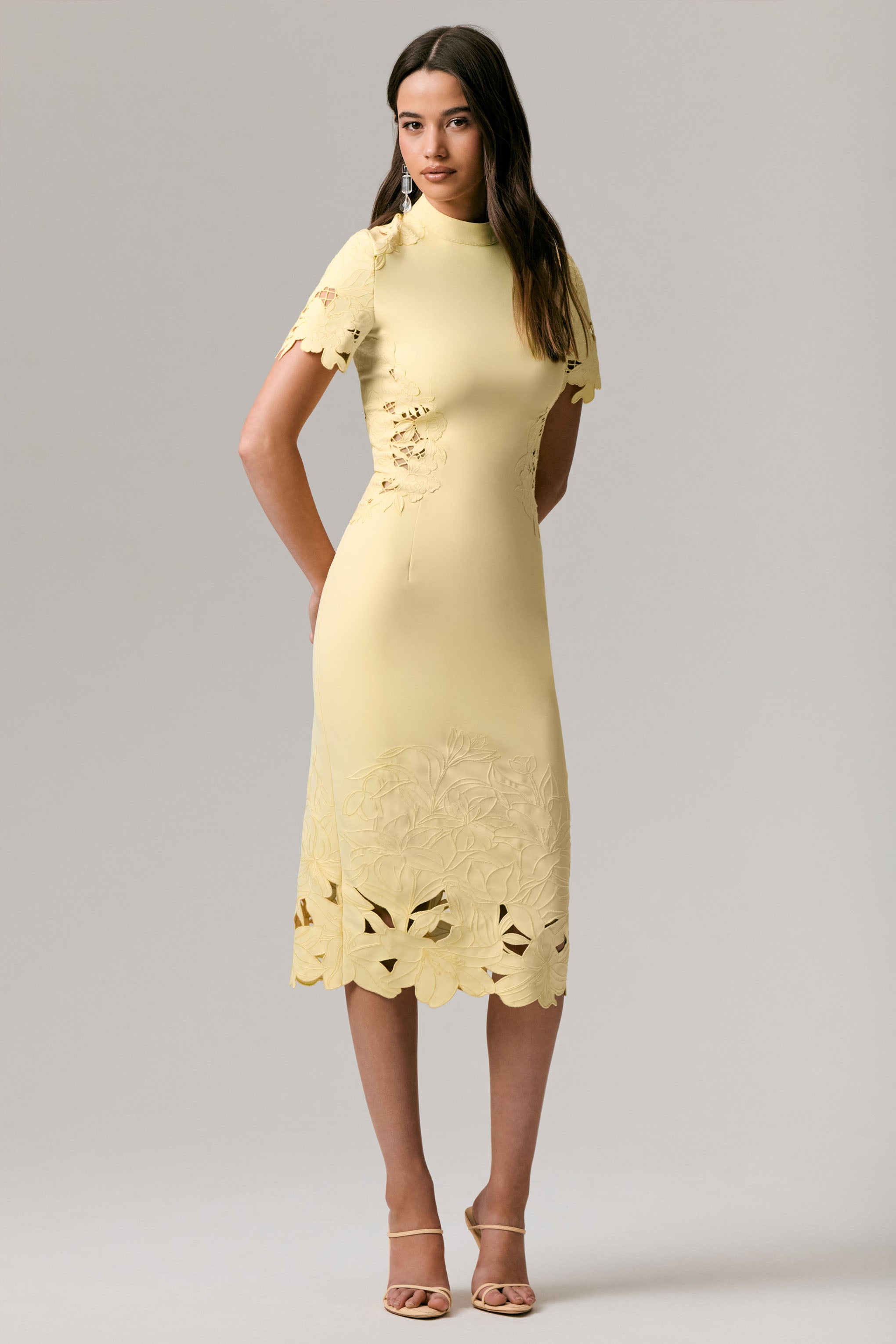 Guest List | Lemon High-Neck Midi Dress With Cut-Out Crochet