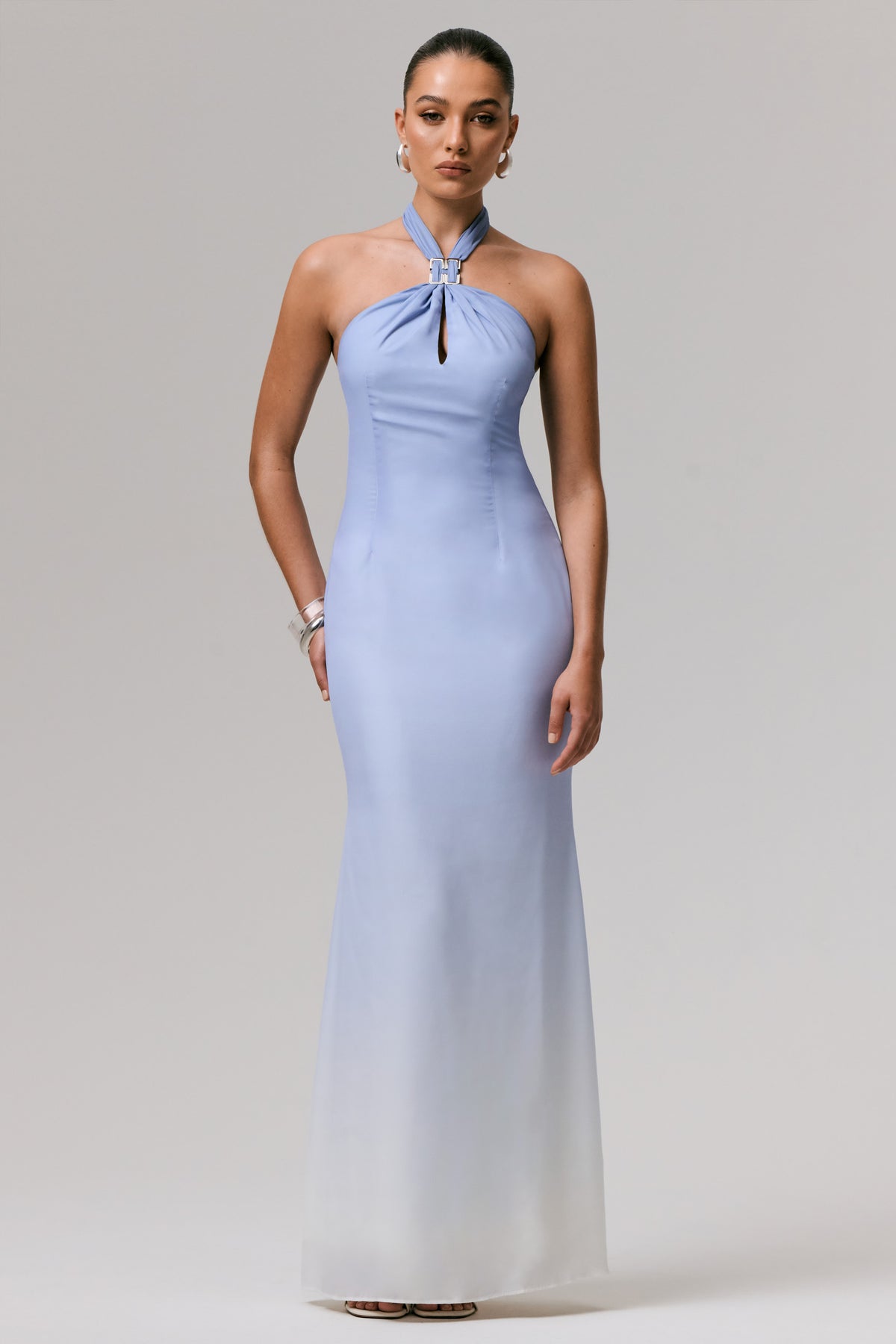 Sharni | BLUE Ombre Chiffon Halter-Neck Maxi Dress - UK 6 BLUE Ombre Sharni | BLUE Ombre Chiffon Halter-Neck Maxi Dress - UK 6 BLUE Ombre