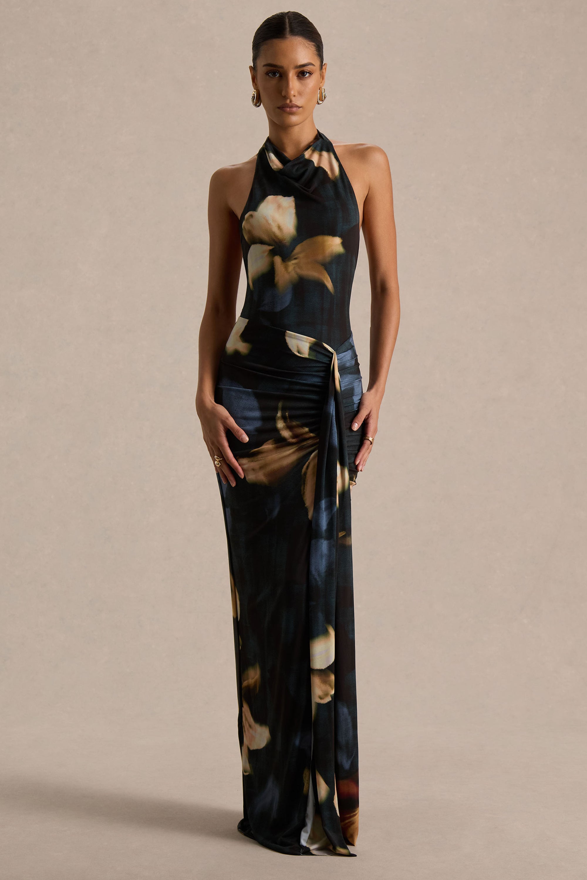 long black sunflower dress Vintage Long Black Sunflower Dress