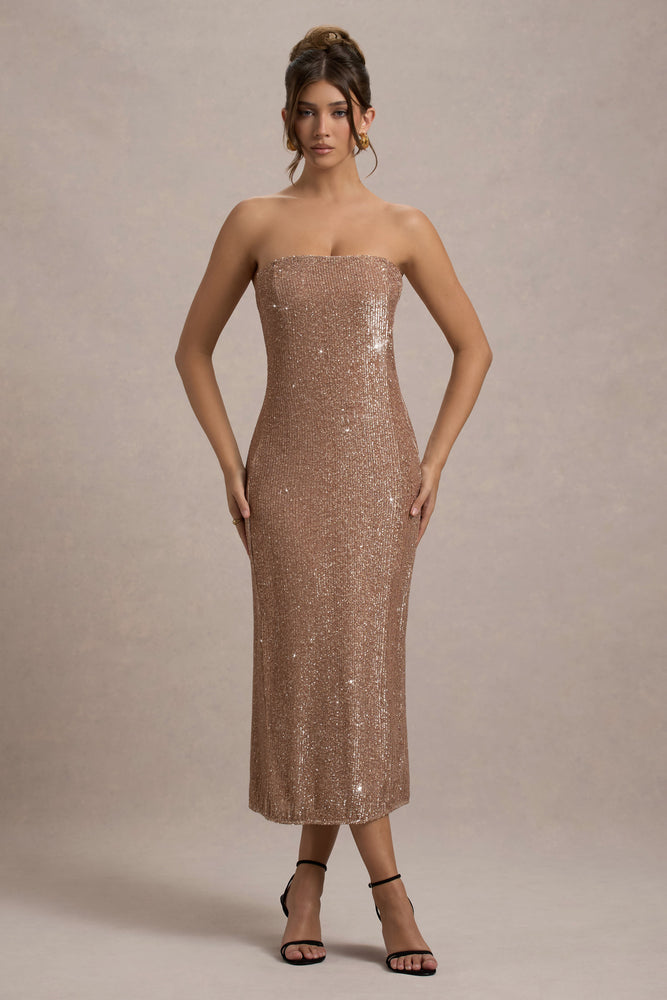 Lilabelle | ROSE GOLD Plisse Sequin Bandeau Midi Dress - UK 8 ROSE GOLD Lilabelle | ROSE GOLD Plisse Sequin Bandeau Midi Dress - UK 8 ROSE GOLD