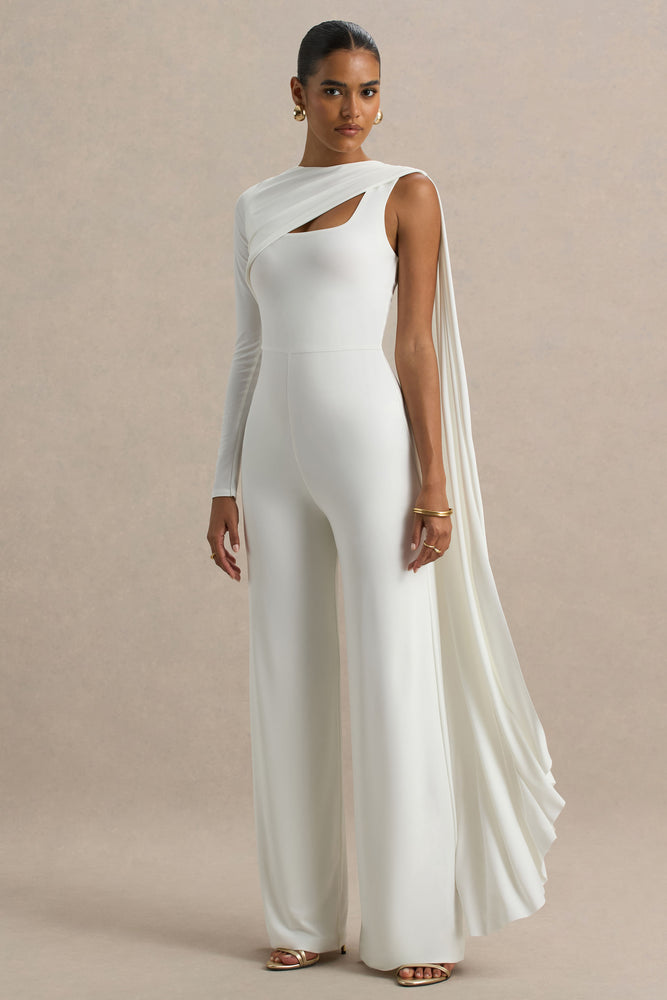 Graces White High-Neck Jumpsuit With Cape Sleeve – Club L London - USA