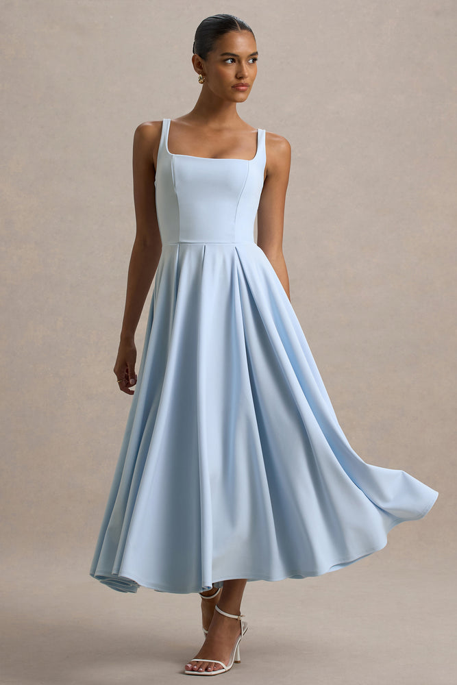 Parina Powder Blue Strappy Volume-Hem Midi Dress Club L London - USA Parina Powder Blue Strappy Volume-Hem Midi Dress Club L London - USA