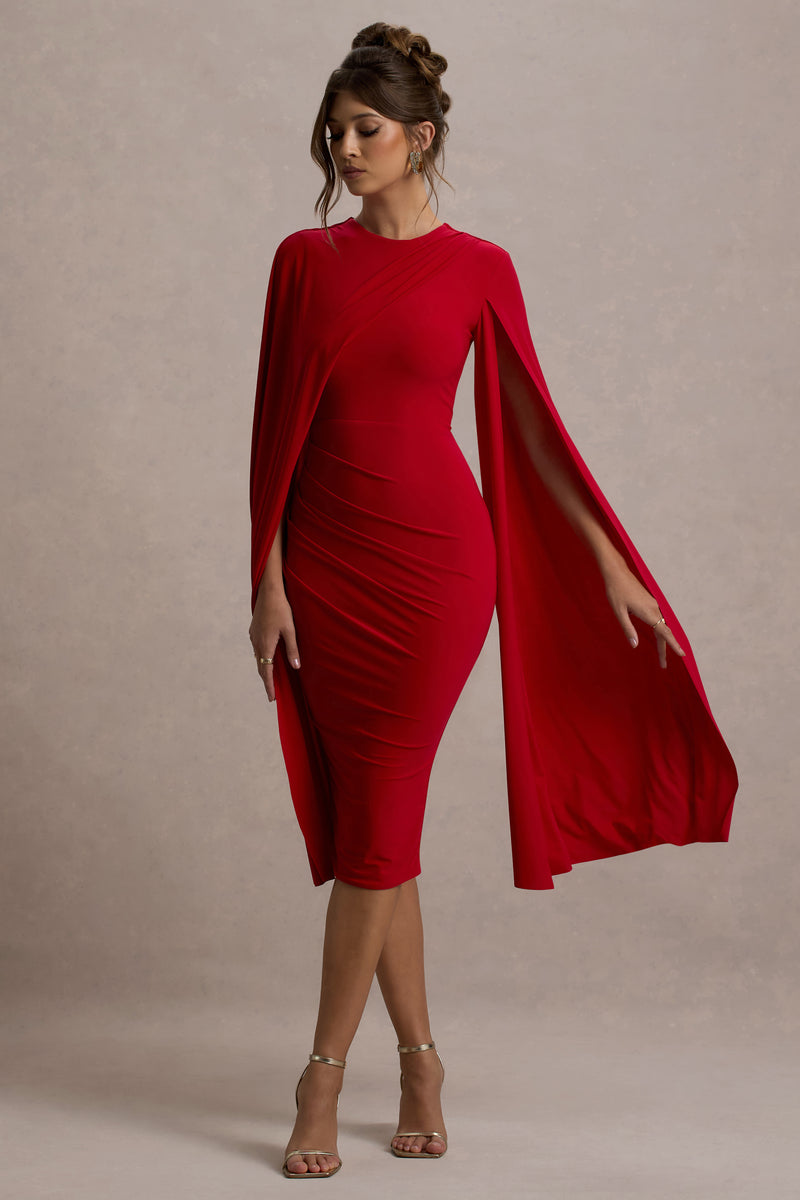 Marysol | Navy Asymmetric Cape Midi Dress main image 1