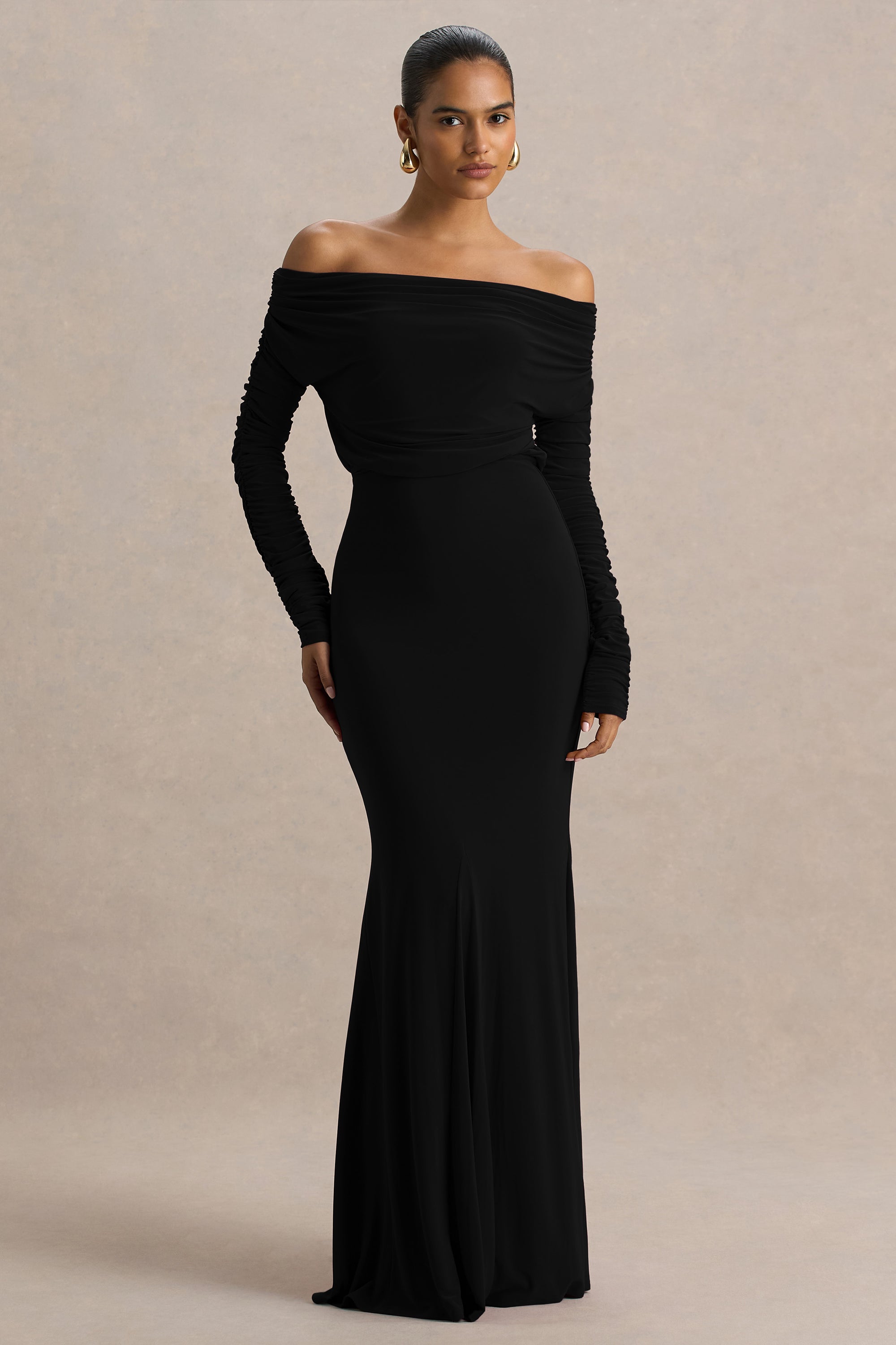 bardot ruched maxi dress Bardot Ruched Maxi Dress Black