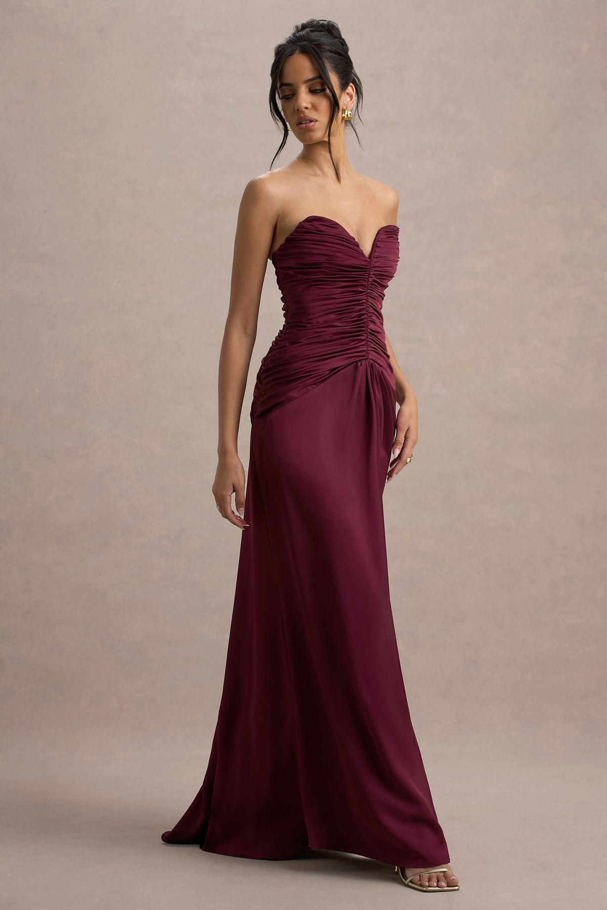 Roisin Diamante Satin Maxi Dress - Mahogany | MESHKI US