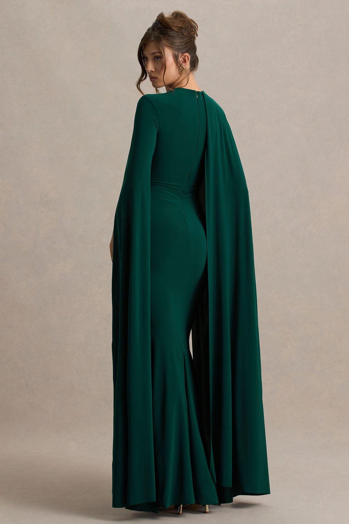 Magdelena | Bottle Green Asymmetric Cape Maxi Dress US 6 / Bottle Green Magdelena | Bottle Green Asymmetric Cape Maxi Dress US 6 / Bottle Green