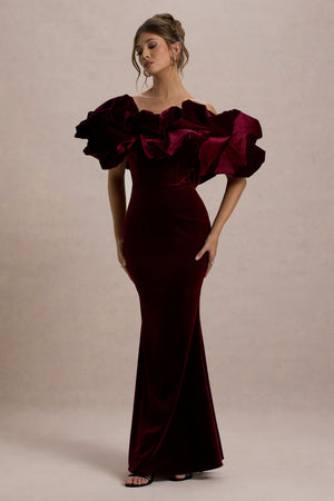 velvet ruffle dress Cecily | Port Bardot Maxi With Velvet Trim product_family:2L55206 Zapaka Women Prom Dress The structured corset bodice المقاس:S
