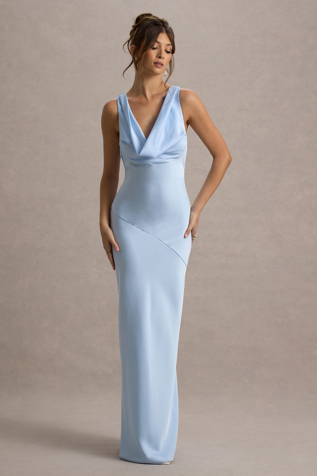 Alesso Powder Blue Satin Cowl-Neck Slip-Maxi Dress Club L London - USA Alesso Powder Blue Satin Cowl-Neck Slip-Maxi Dress Club L London - USA