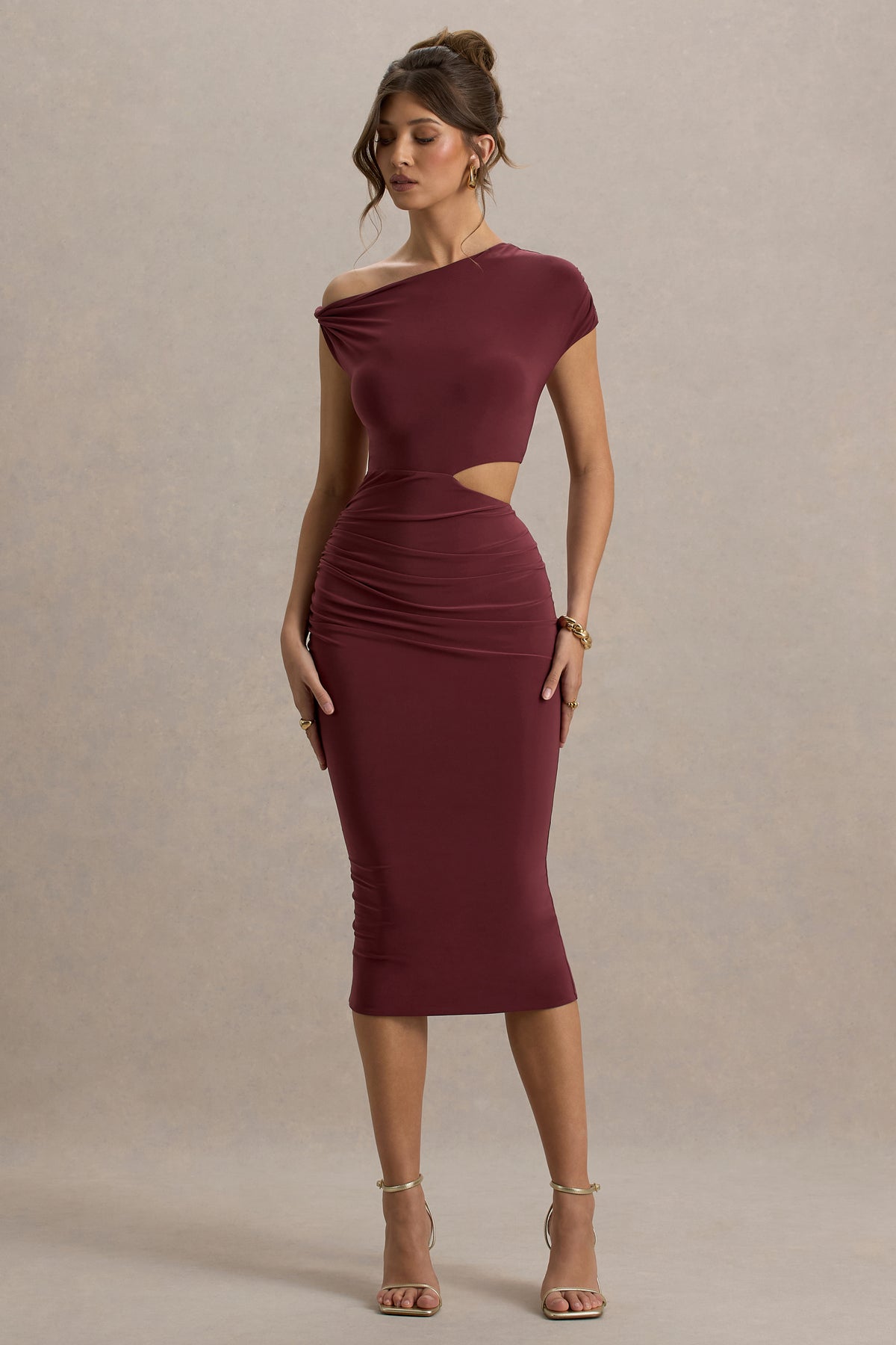 Calliope | Burgundy Cut-Out Gathered Midi Dress
