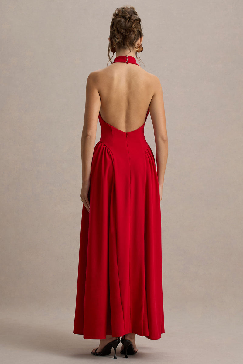 Cynthia | Black High-Neck Maxi Dress With Volume Skirt