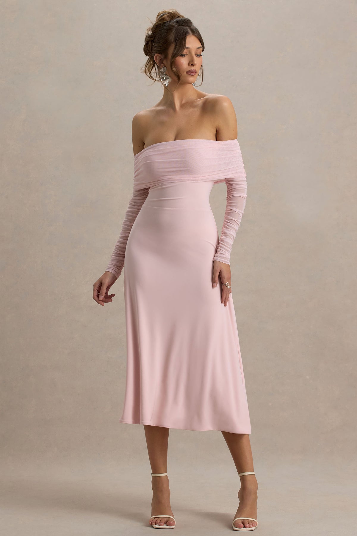 Wrap Dress Berry Wedding Guest Dress Flatter Me Light Pink Bardot Midi Dress With Mesh Sleeves Club L London USA Wrap Dress Berry Wedding Guest Dress Flatter Me Light Pink Bardot Midi Dress With Mesh Sleeves Club L London USA