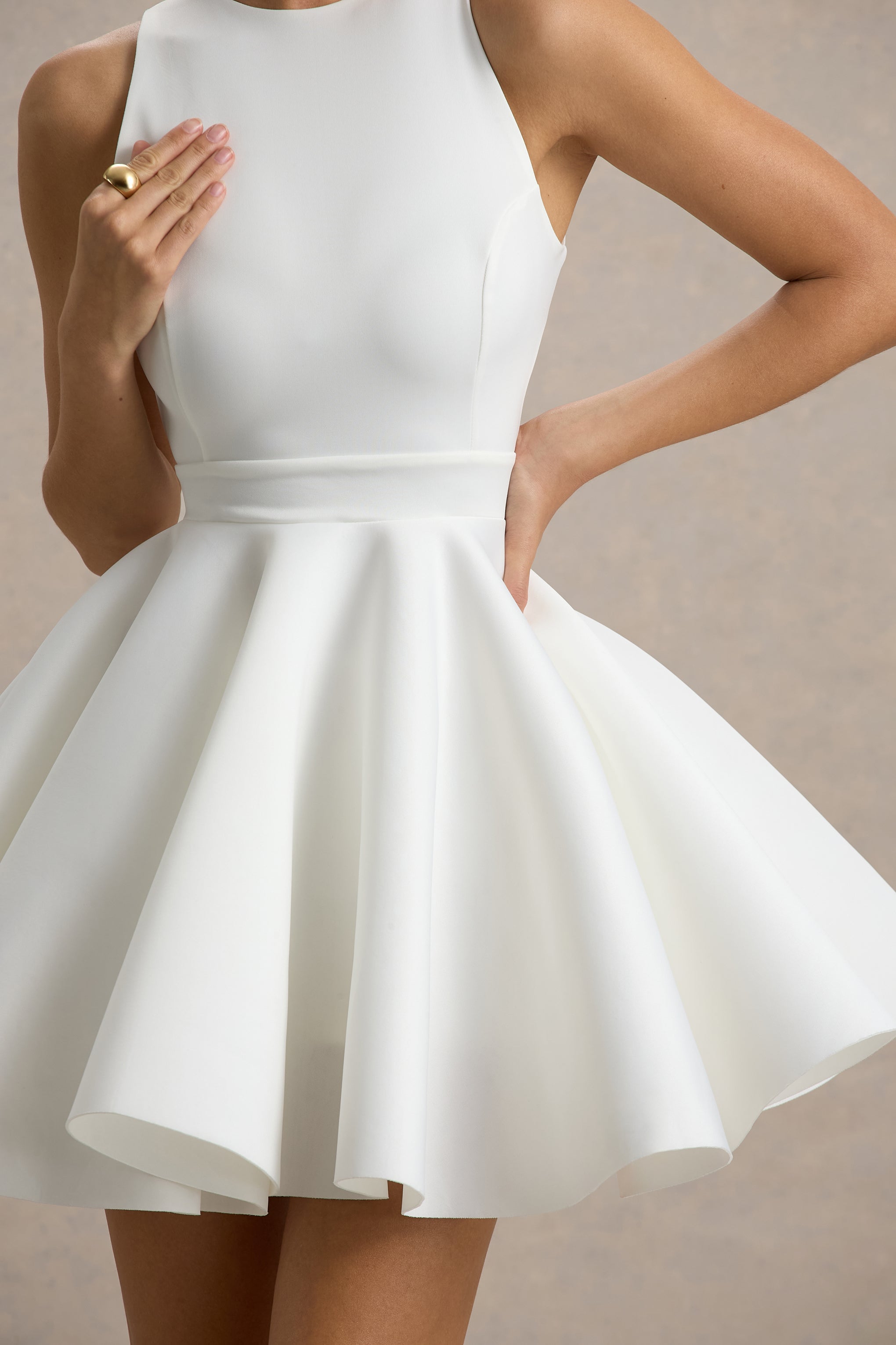 Waverly | White Racer-Neck Sleeveless Skater Mini Dress – Club L