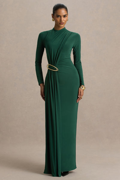 Zadie | Teal High-Neck Maxi Dress With Gathered-Detail – Club L