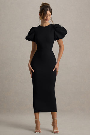 Dakota | Black Puff-Sleeve Midi Dress - UK 8 Black Dakota | Black Puff-Sleeve Midi Dress - UK 8 Black