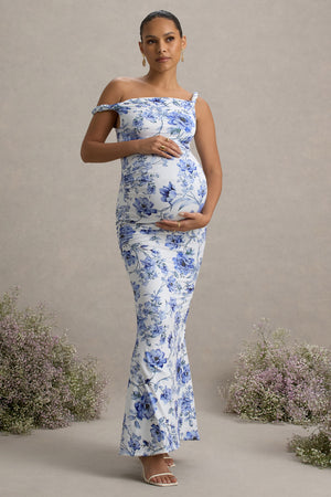 blue and pink maternity dresses Lita | Floral Print Twisted Asymmetric Maxi Dress Sheer Lace-Bodice Black Cocktail Size:4 size Midi lenght Custom All Over Print lavender prom dress
