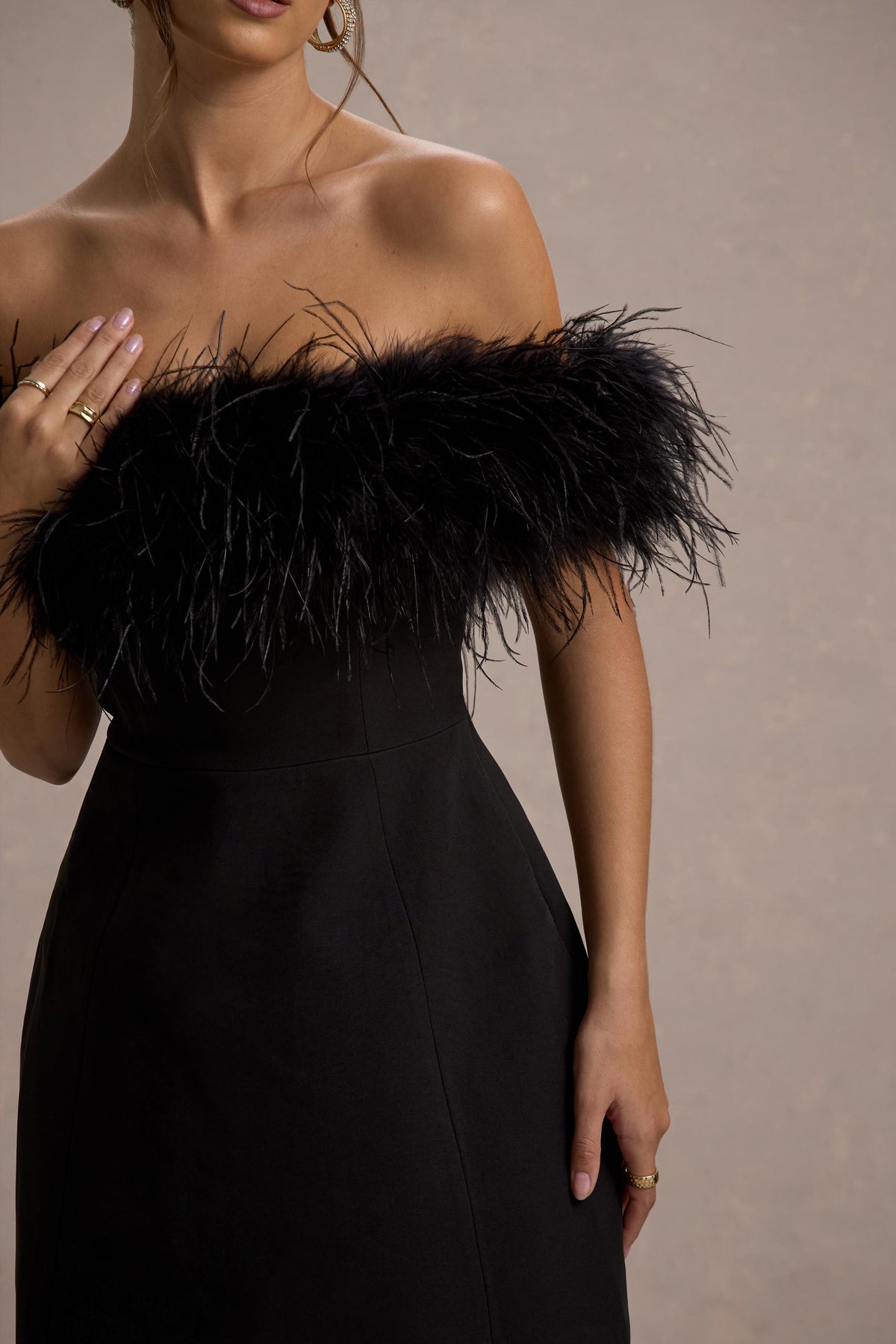 Palace Black Bardot Mini Dress With Feather Trim Club L London - USA Palace Black Bardot Mini Dress With Feather Trim Club L London - USA