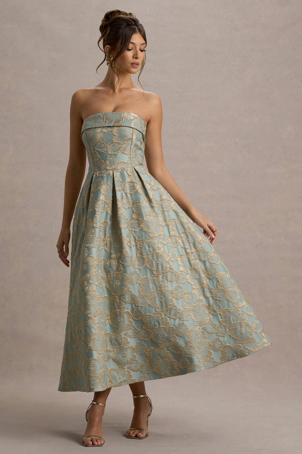 Zuma Light Blue Jacquard Strapless Midi Dress Club L London - USA Zuma Light Blue Jacquard Strapless Midi Dress Club L London - USA