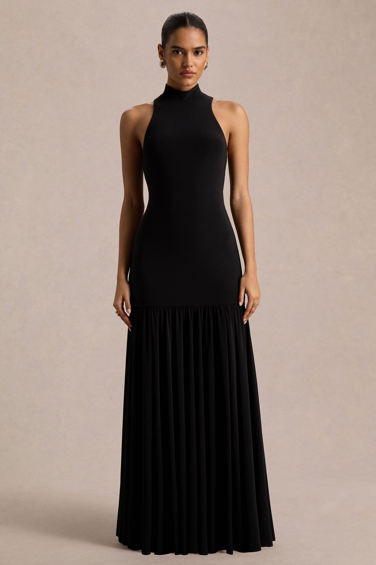 Tasmin | Black High-Neck Maxi Dress With Drop-Waist - UK 16 Black Tasmin | Black High-Neck Maxi Dress With Drop-Waist - UK 16 Black