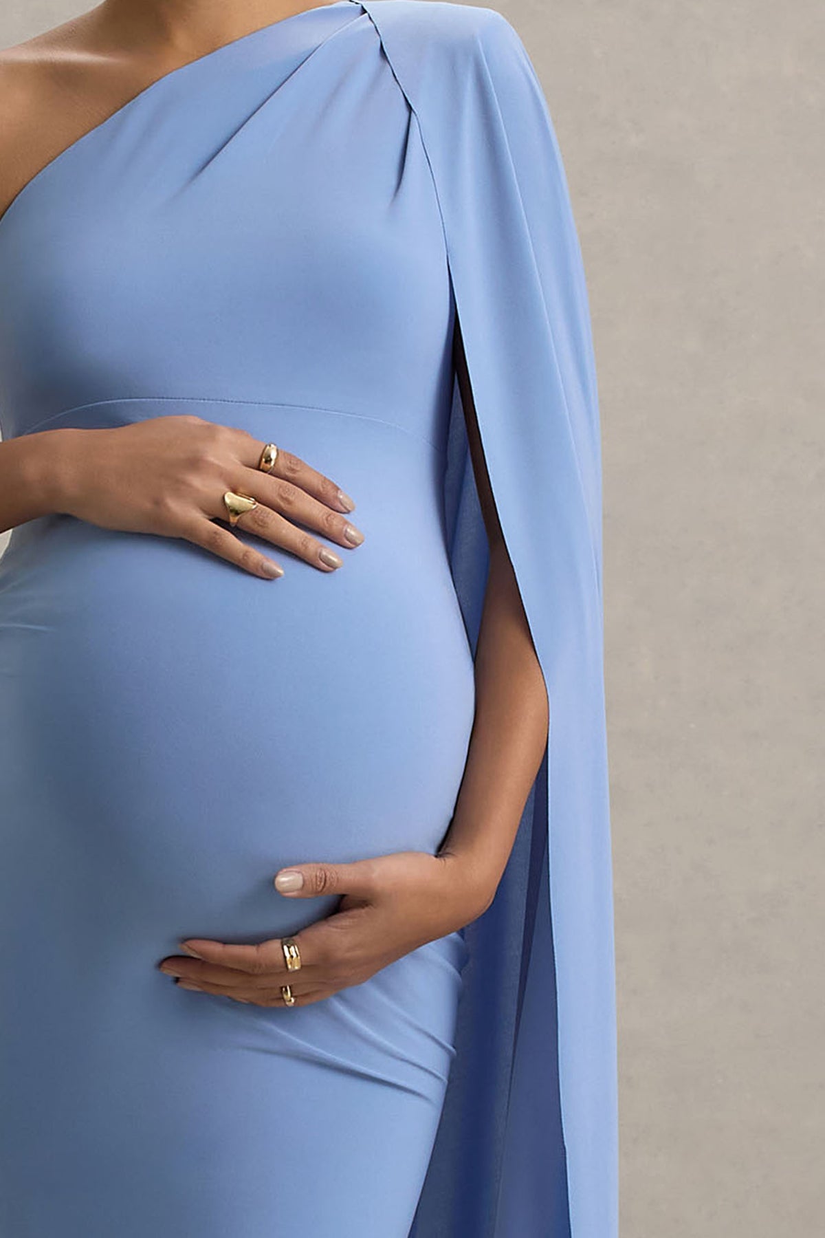 Amaryllis | Powder BLUE Maternity One Shoulder Maxi Dress with Cape Sleeve US 10 / Powder BLUE Amaryllis | Powder BLUE Maternity One Shoulder Maxi Dress with Cape Sleeve US 10 / Powder BLUE