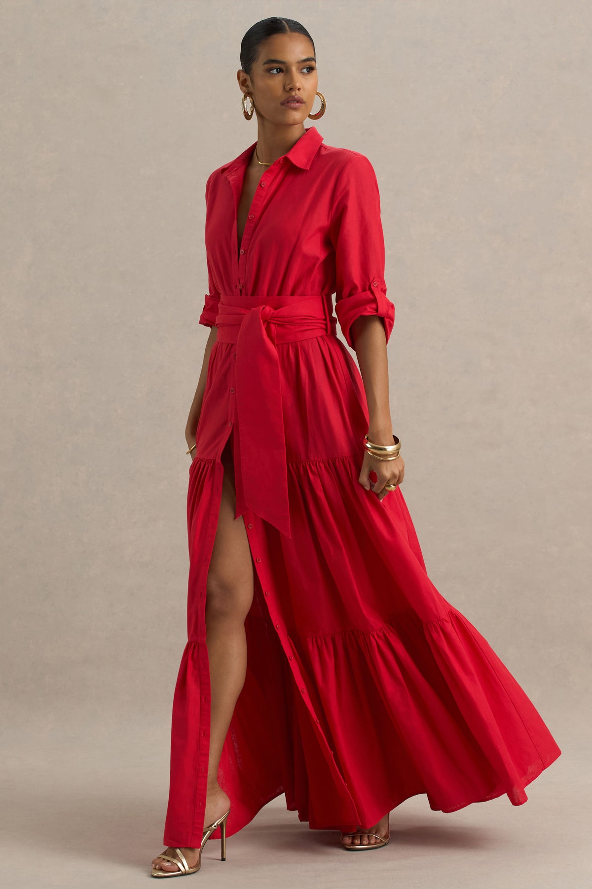 Sydney | Red Belted Maxi Shirt Dress - UK 10 Red Sydney | Red Belted Maxi Shirt Dress - UK 10 Red