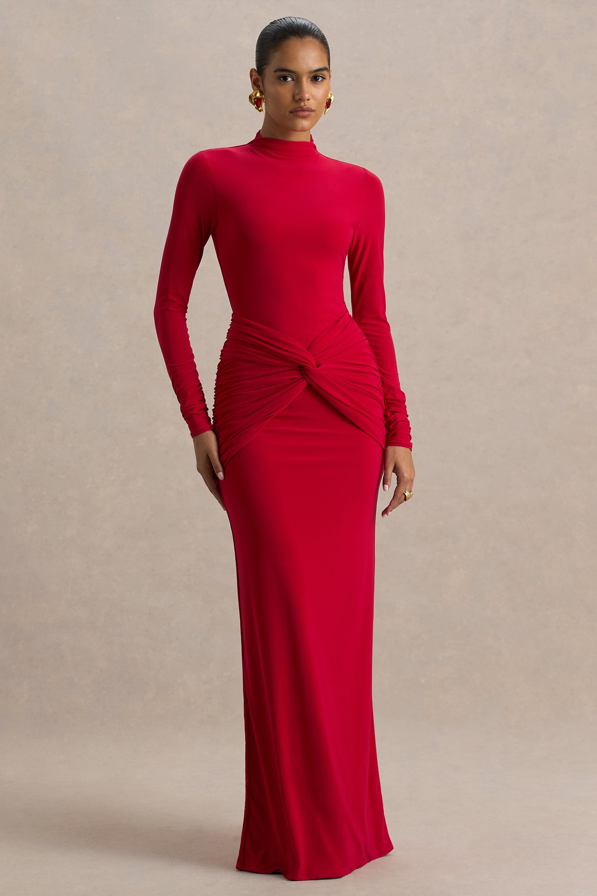 Alula | RED High-Neck Maxi Dress With Twist Detail - UK 12 RED Alula | RED High-Neck Maxi Dress With Twist Detail - UK 12 RED