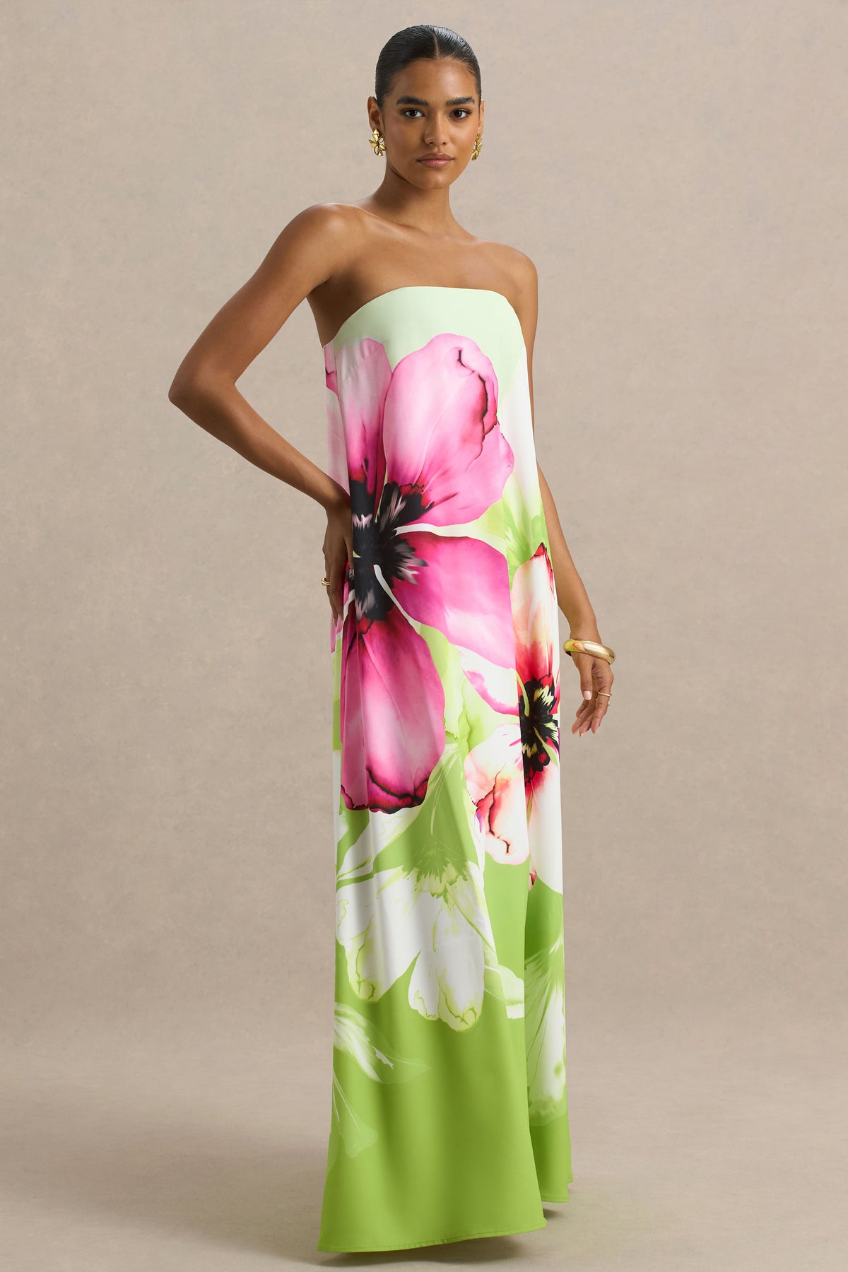 Ellery Lime Floral Print Bandeau Maxi Dress Club L London - USA Ellery Lime Floral Print Bandeau Maxi Dress Club L London - USA