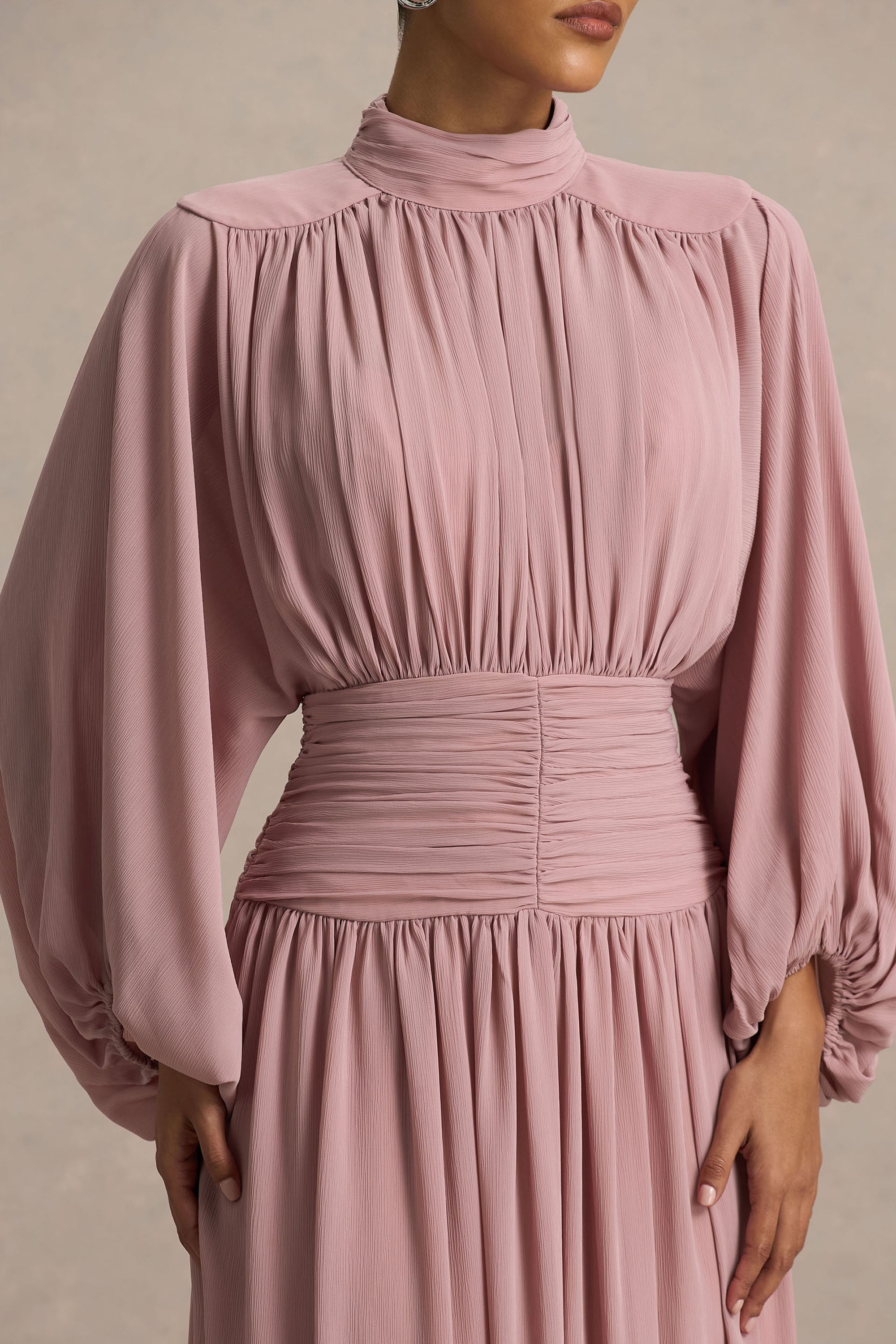 pink long sleeve midi dress Naomi Long Sleeve Frill Midi Dress