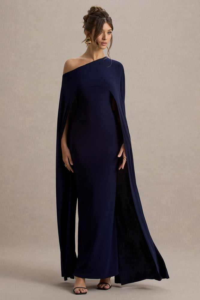 Florentina Navy One-Shoulder Cape Maxi Dress  Club L London - USA