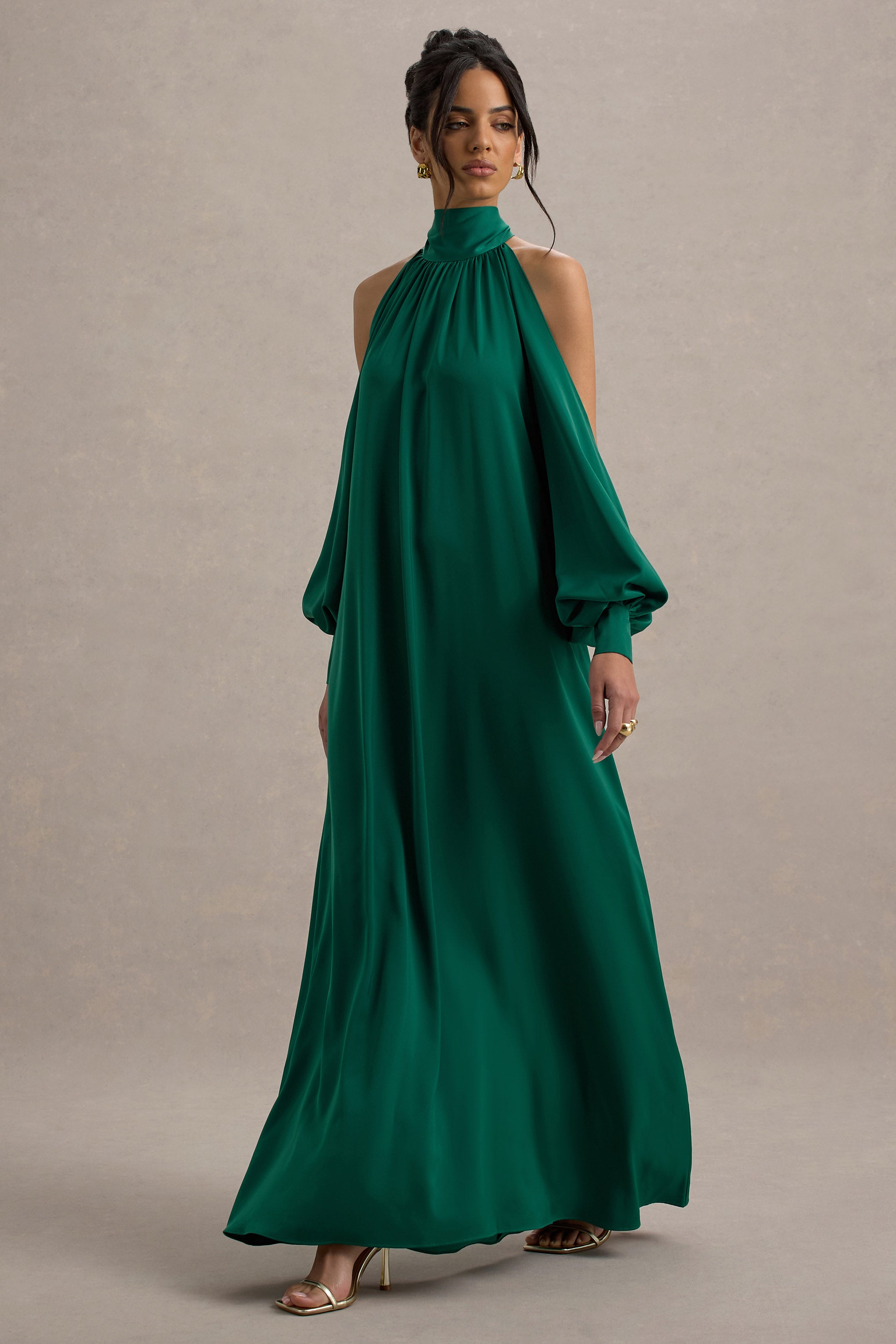【送料&関税込】Balenciaga Satin Cape Dress BALENCIAGA Asymmetric ruched stretch-satin maxi dress | NET
