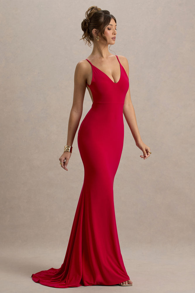 Endless Love Red Backless Knot Detail Fishtail Maxi Dress