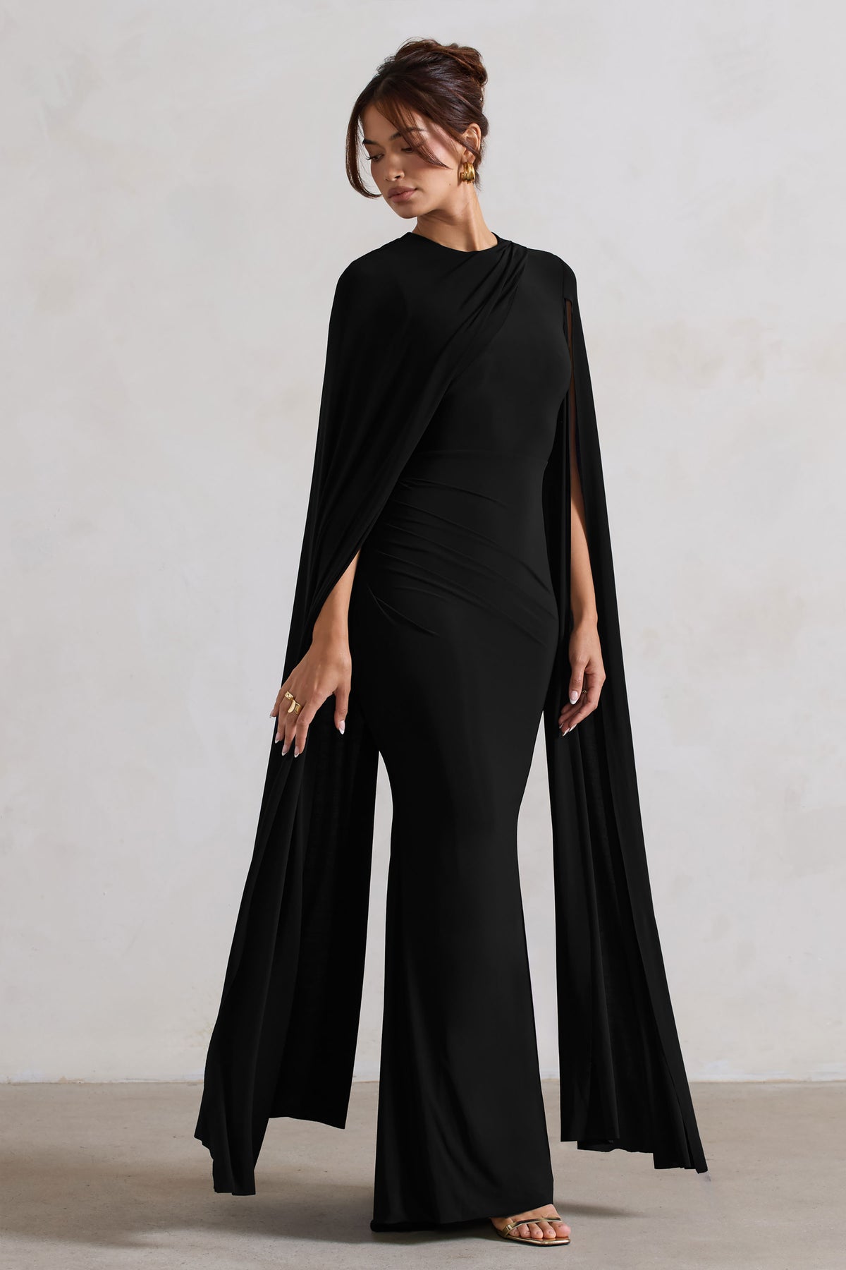 Magdelena | Black Asymmetric Cape Maxi Dress, US 6 / Black Magdelena | Black Asymmetric Cape Maxi Dress, US 6 / Black