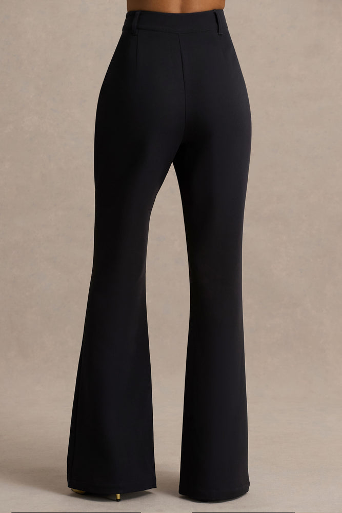 black flare dress pants Carina Black Flared-Leg Tailored Trousers – Club L London